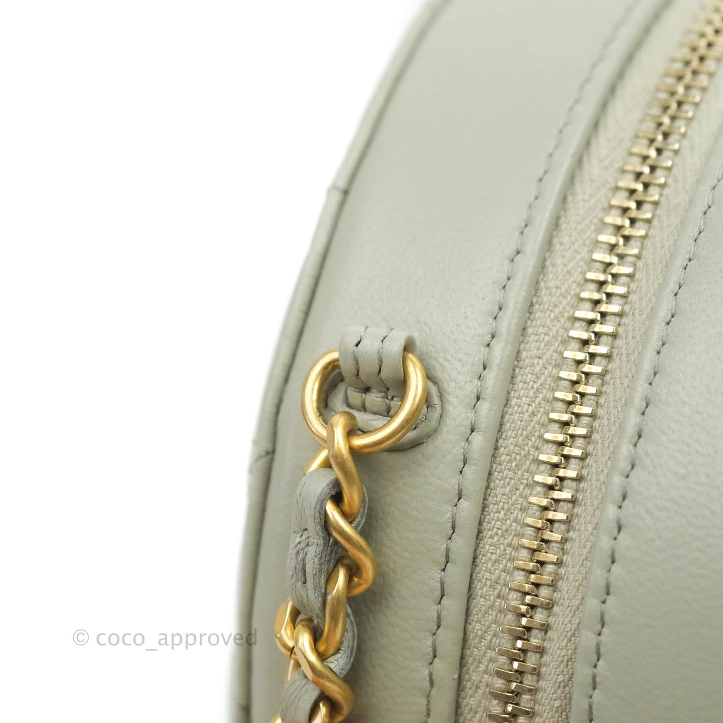 Chanel Quilted Round Pearl Crush Clutch With Chain Grey Lambskin Aged Gold Hardware