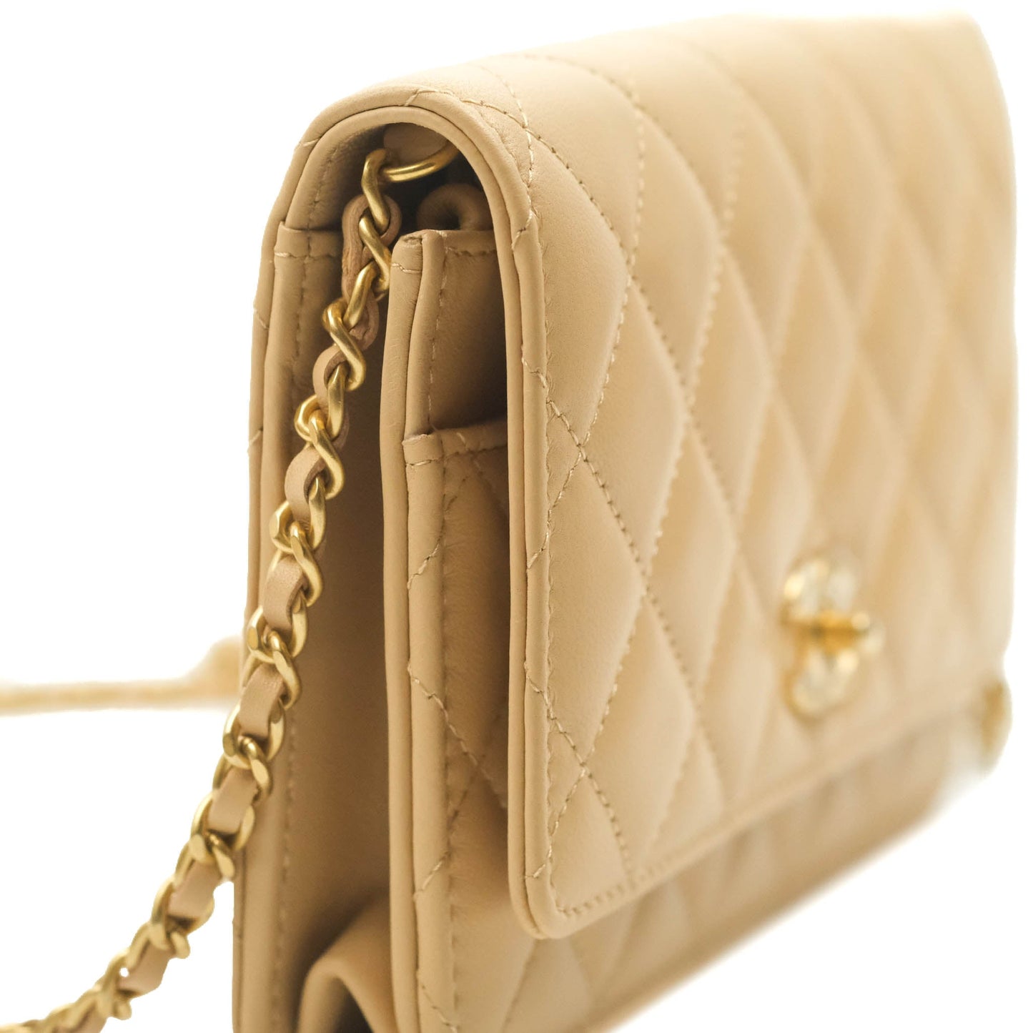 Chanel Quilted Pearl Crush Wallet on Chain WOC Beige Lambskin Aged Gold Hardware