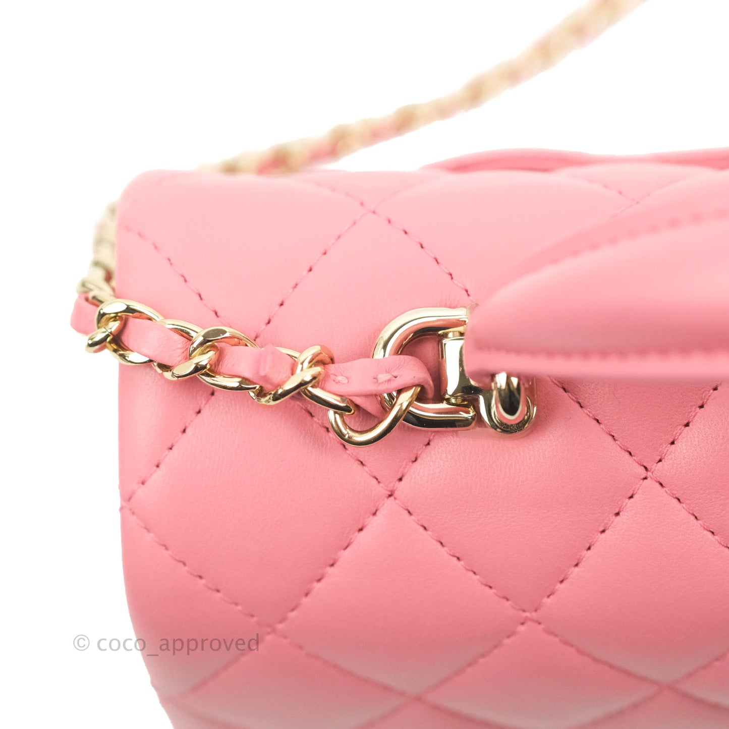 Chanel Top Handle Mini Rectangular Flap Bag Rosy Pink Lambskin Gold Hardware