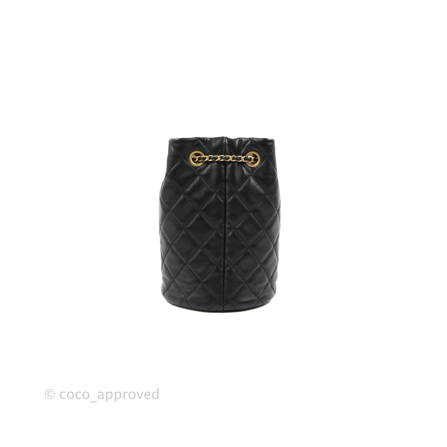 Chanel Pearl Crush Bucket Bag Black Lambskin Aged Gold Hardware 22S