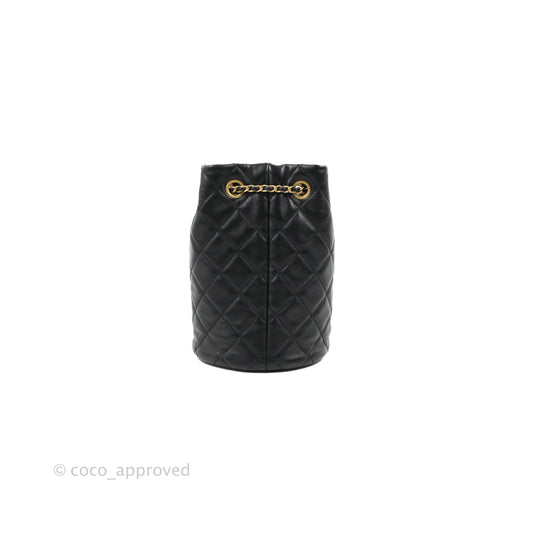 Chanel Pearl Crush Bucket Bag Black Lambskin Aged Gold Hardware 22S