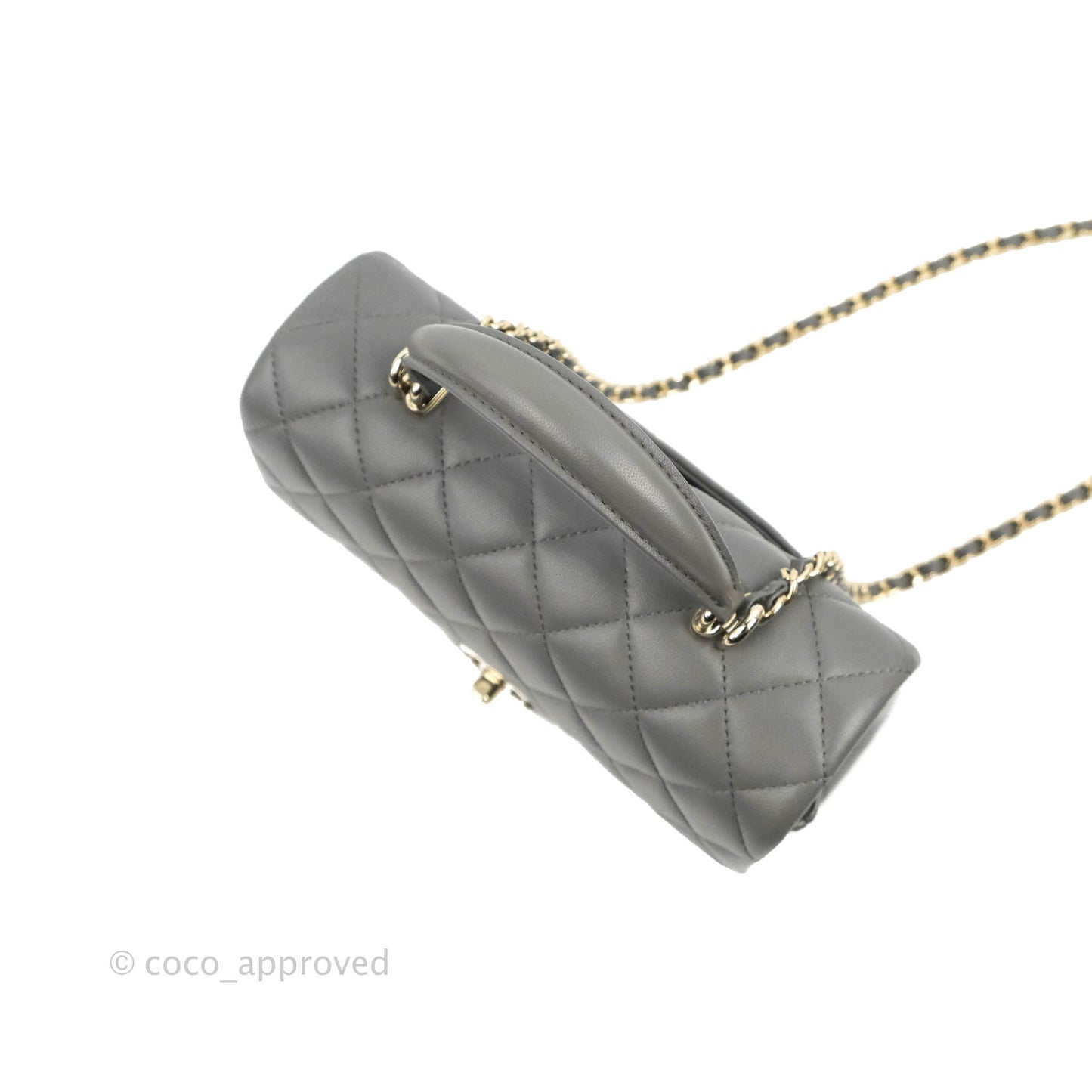 Chanel Top Handle Mini Rectangular Flap Bag Grey Lambskin Gold Hardware