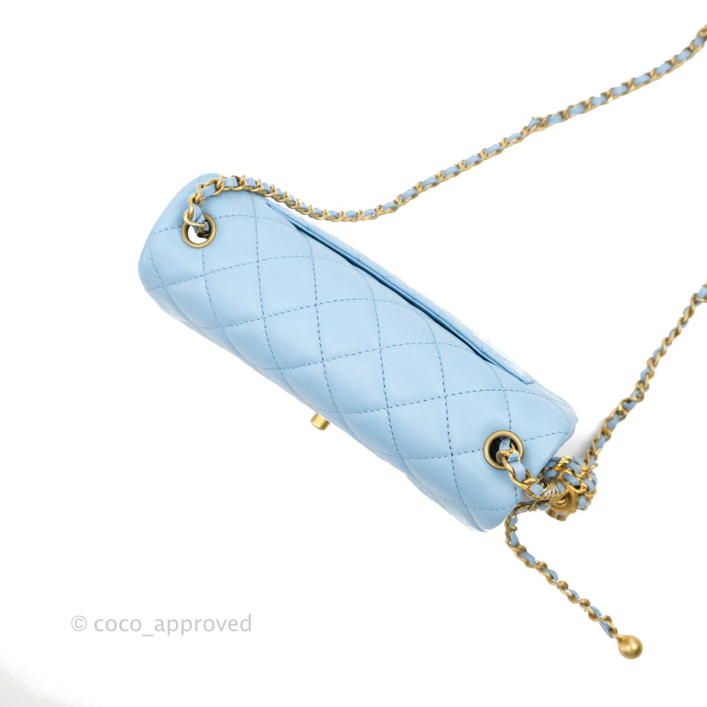 Chanel Mini Rectangular Pearl Crush Quilted Blue Lambskin Aged Gold Hardware