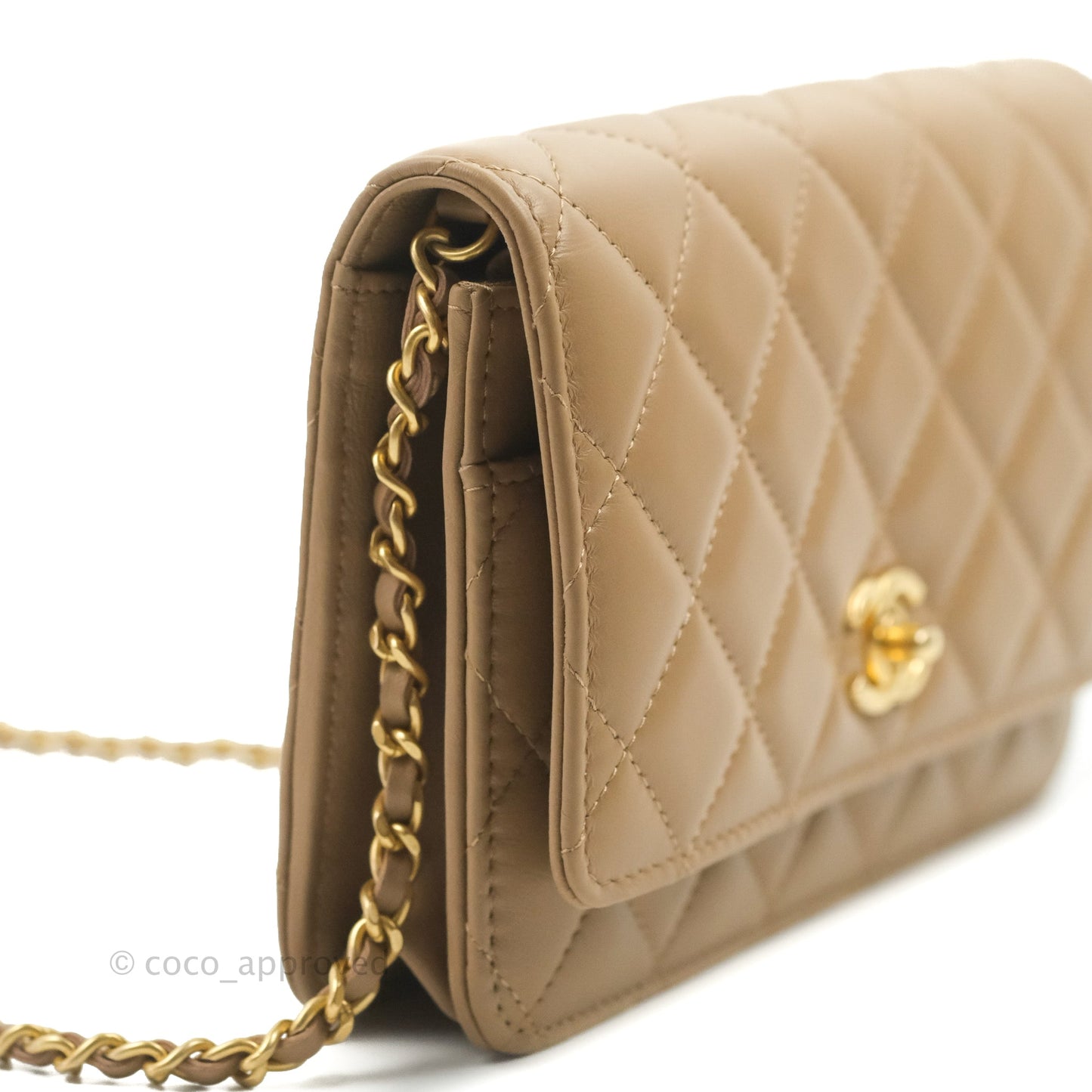 Chanel Quilted Pearl Crush Wallet on Chain WOC Beige Lambskin Aged Gold Hardware
