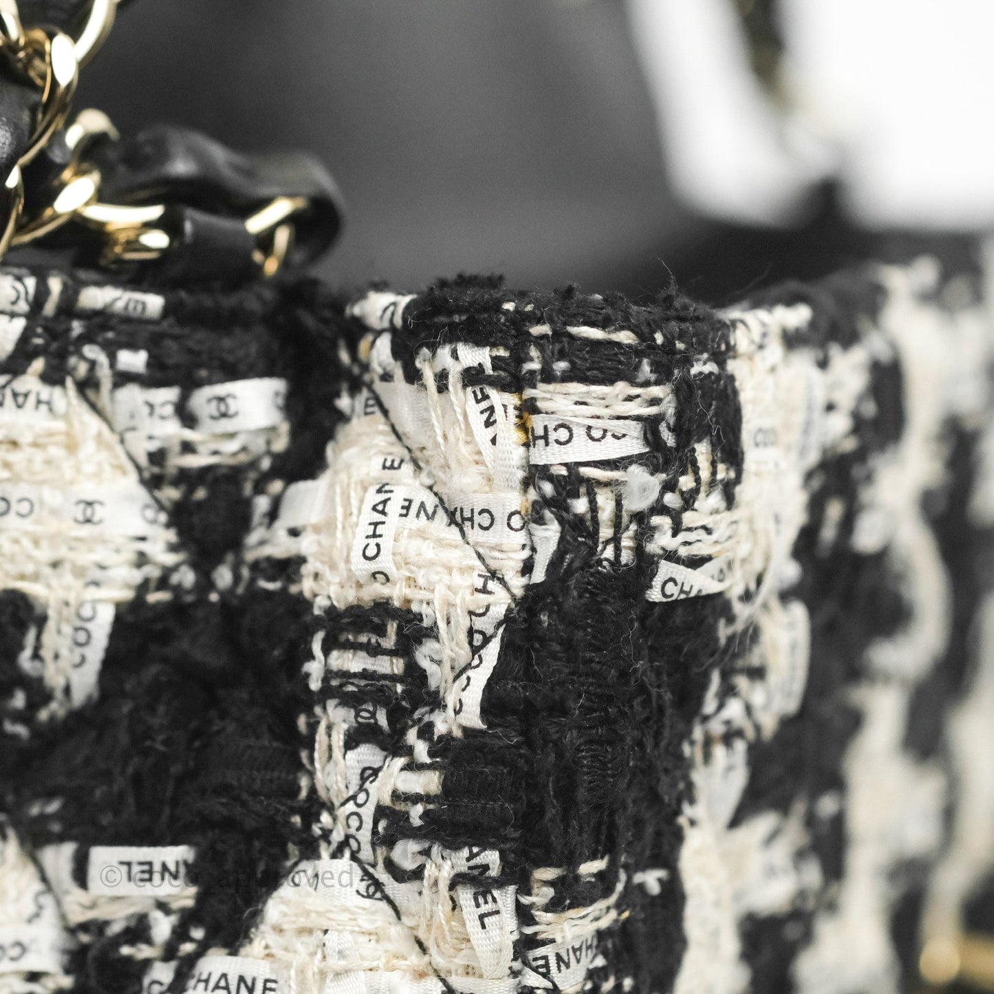 Chanel Quilted Mini Rectangular Flap Tweed Houndstooth Black & White Gold Hardware