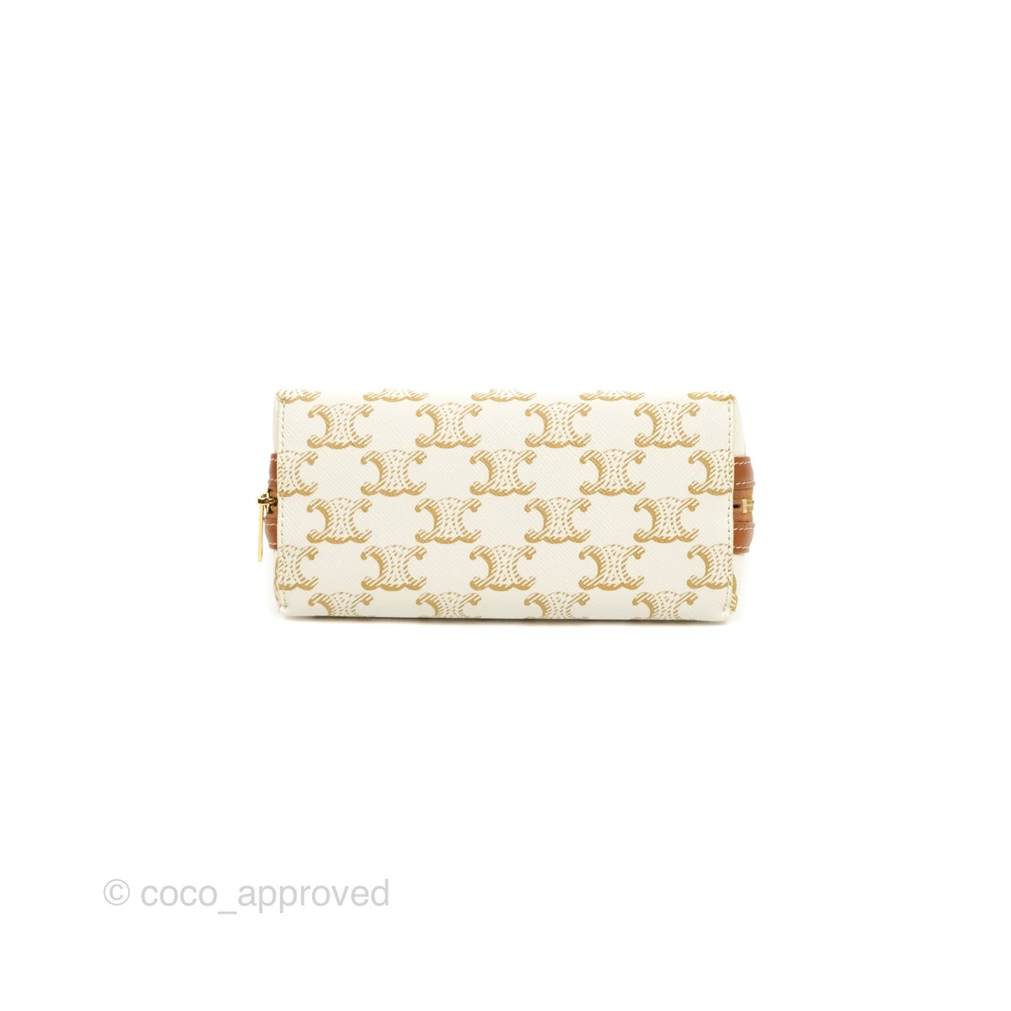 Celine Clutch With Chain Triomphe Canvas Lambskin White/Tan