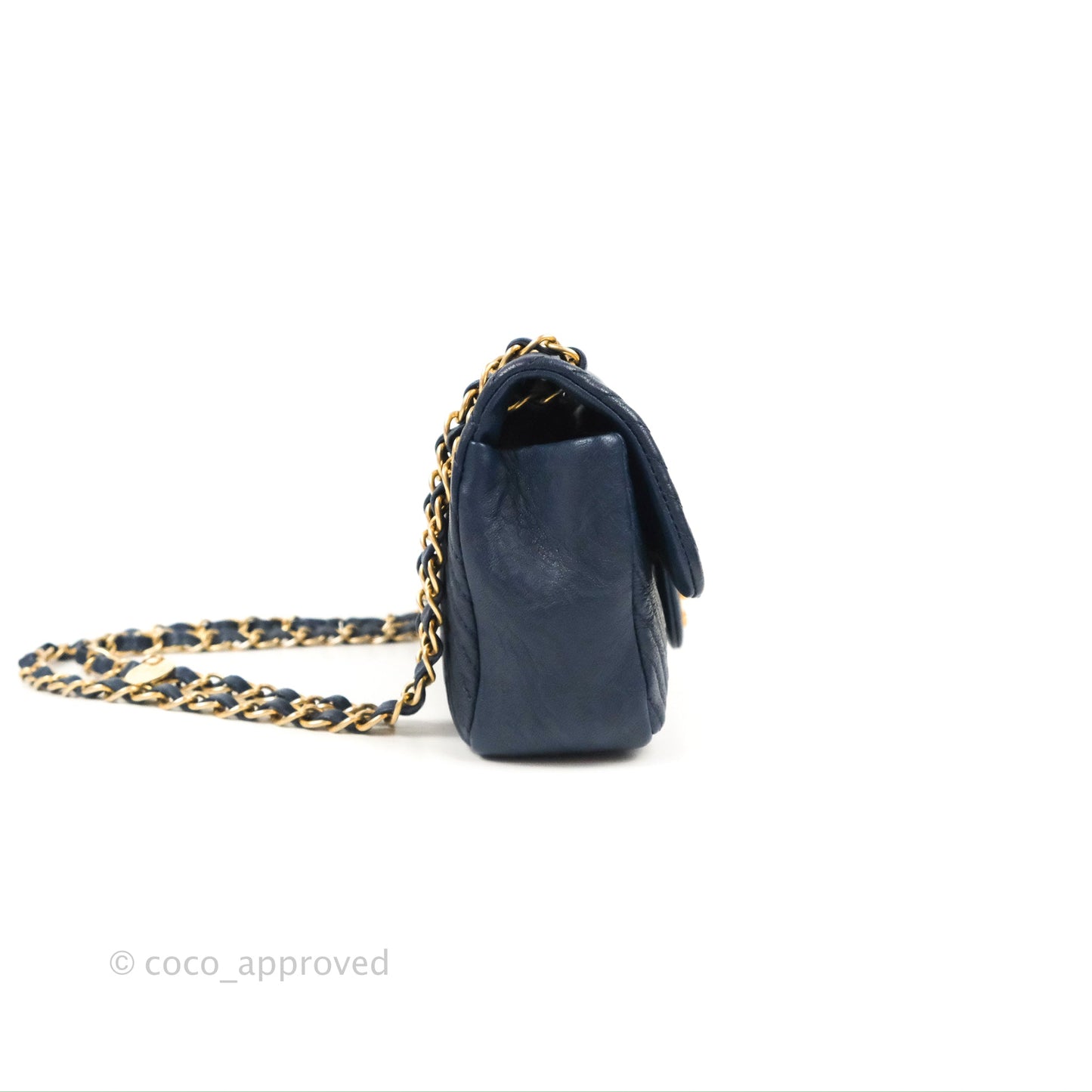 Chanel Small Chevron Surpique Flap Navy Calfskin Aged Gold Hardware