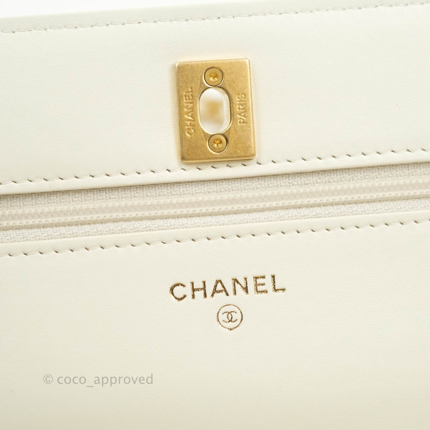 Chanel Quilted Pearl Crush Wallet on Chain WOC White Lambskin Aged Gold Hardware