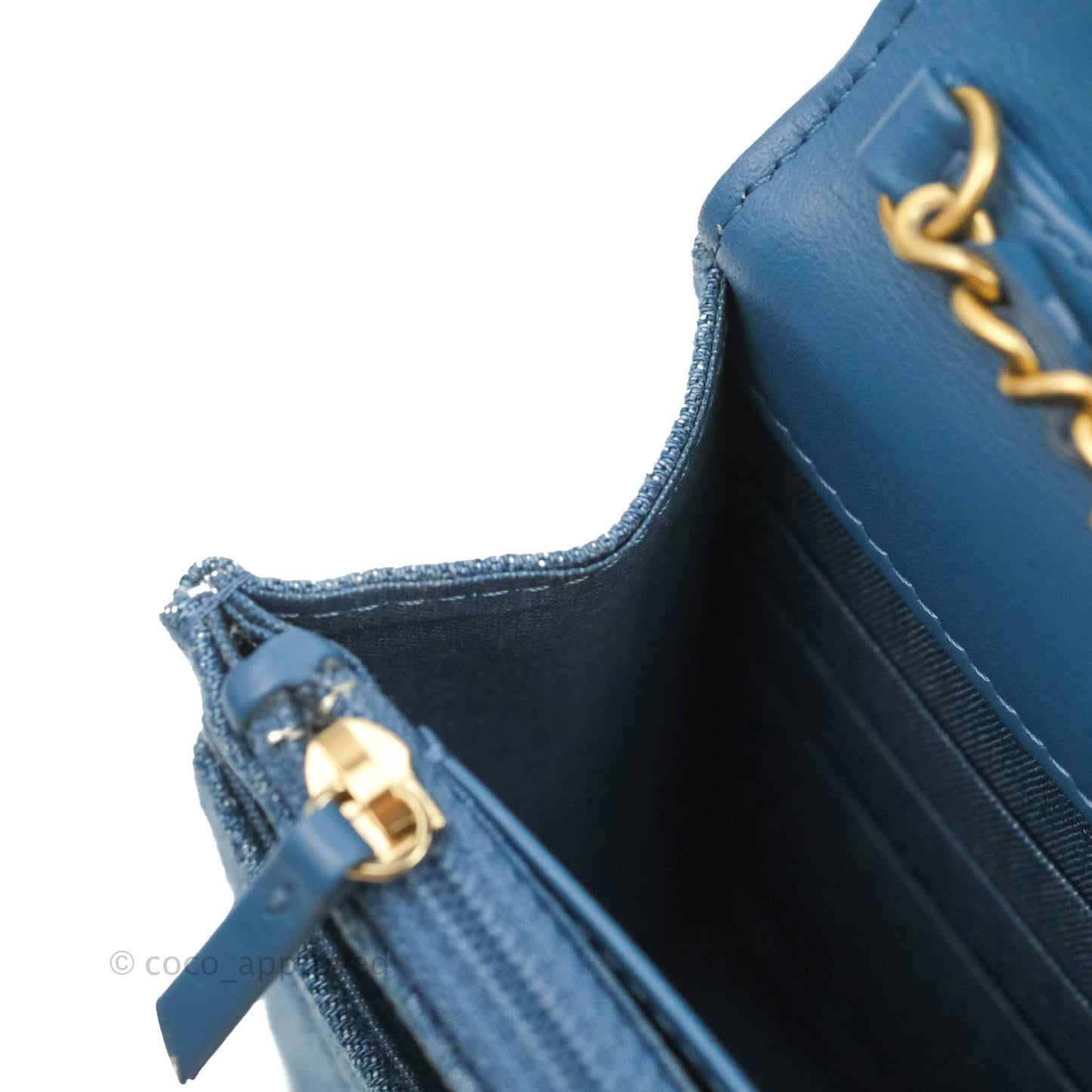 Chanel Quilted Pearl Crush Wallet on Chain WOC Denim Aged Gold Hardware