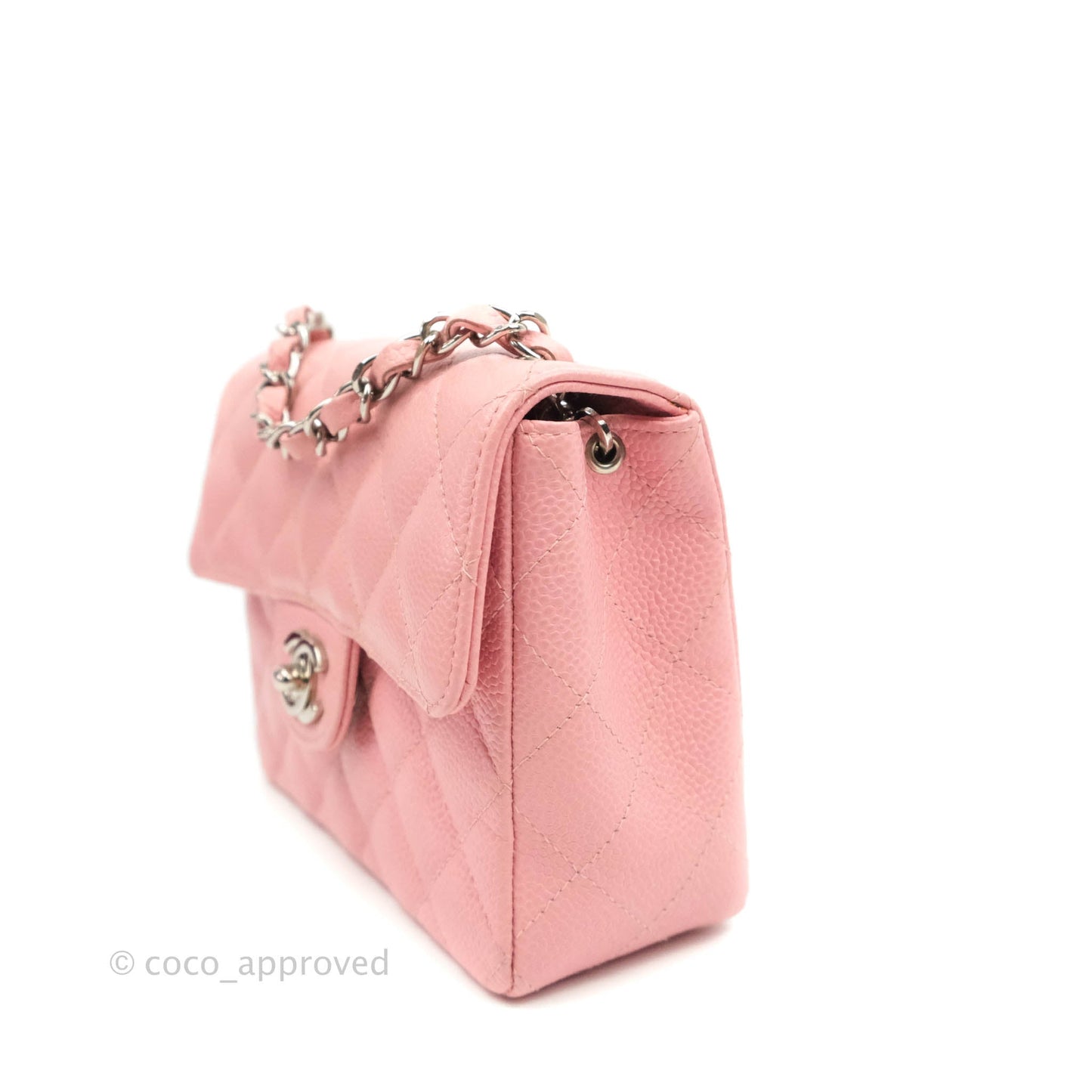 Chanel Quilted Vintage Mini Square Flap Pink Caviar Silver Hardware