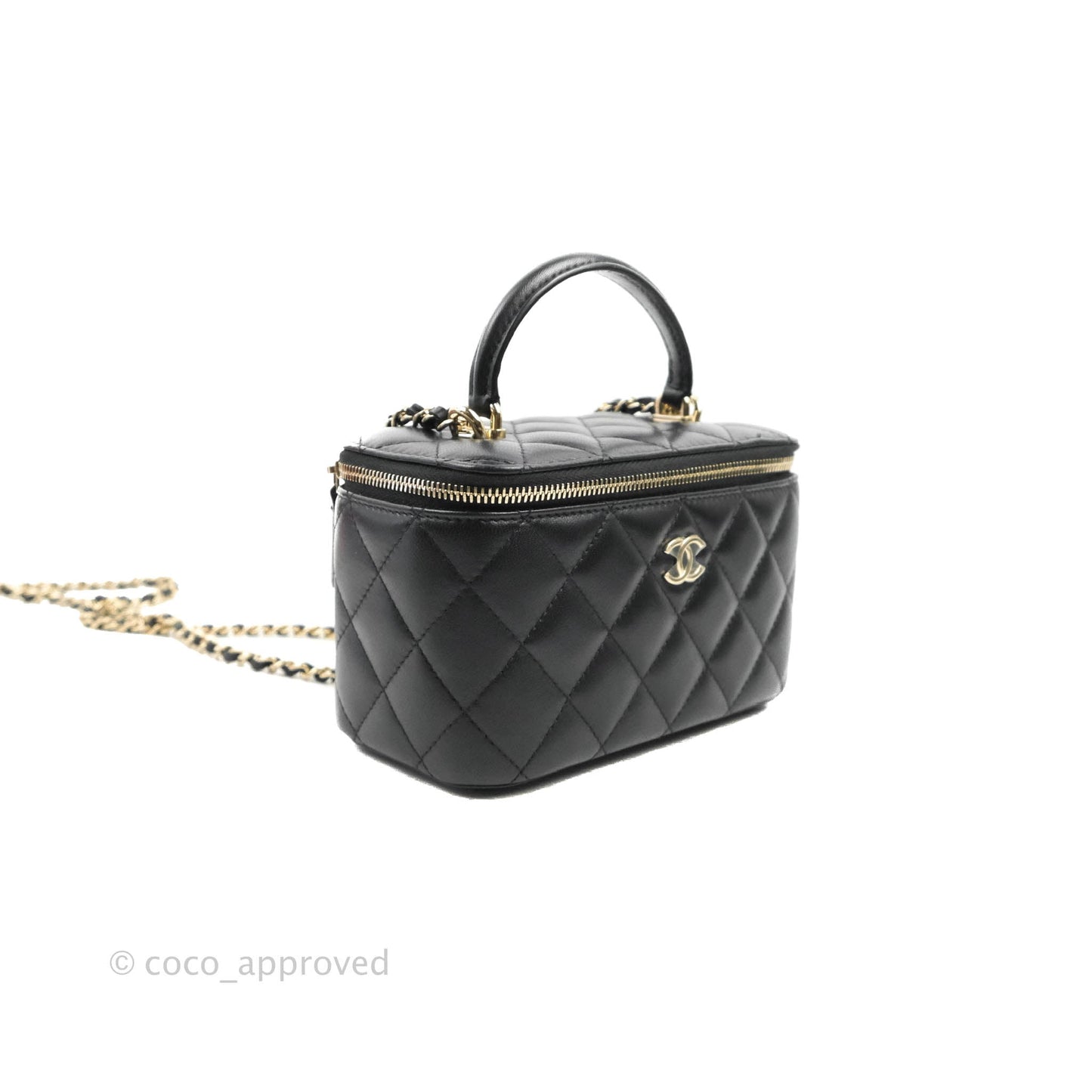 Chanel Vanity Rectangular Top Handle Black Lambskin Gold Hardware