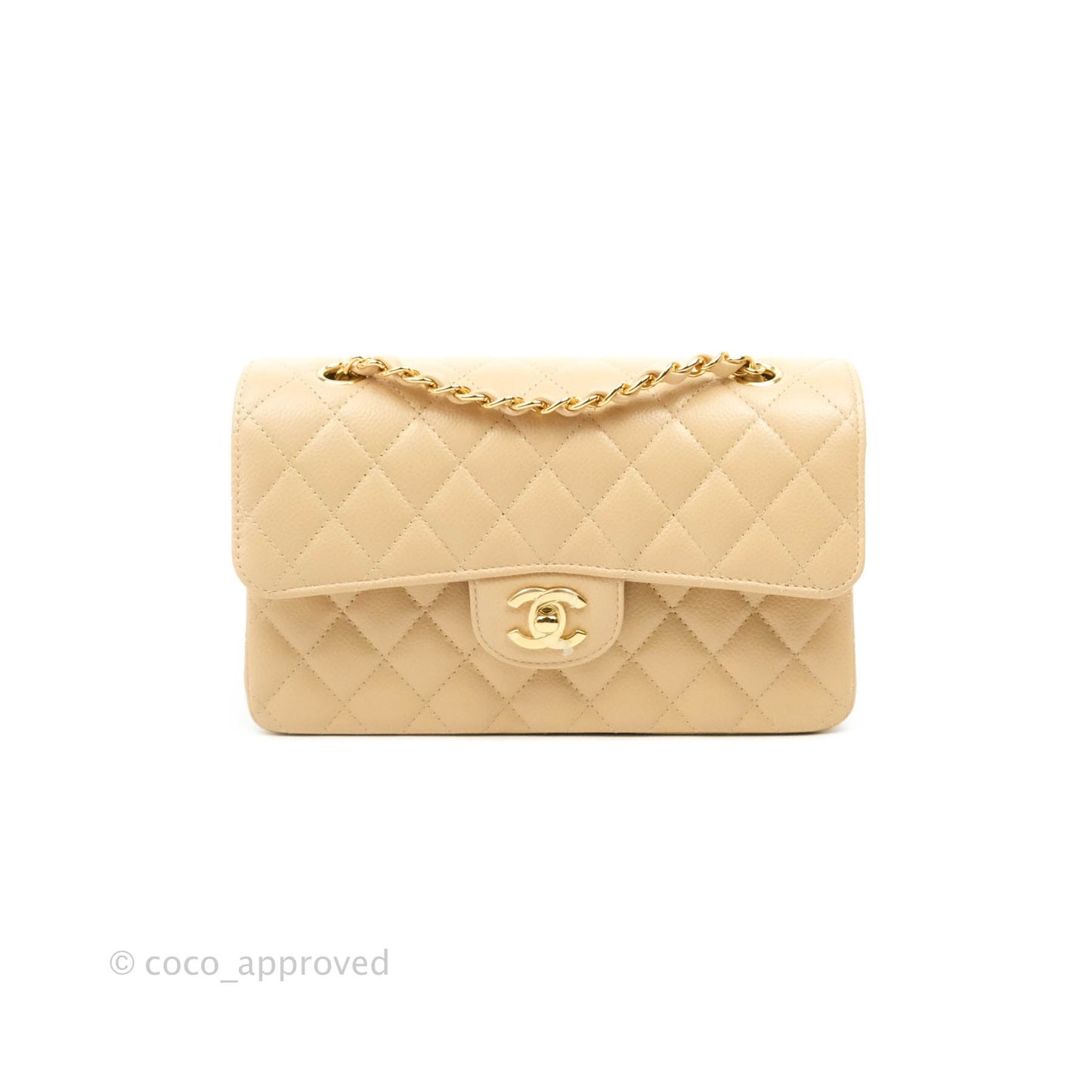 Chanel Classic Small S/M Flap Beige Caviar Gold Hardware