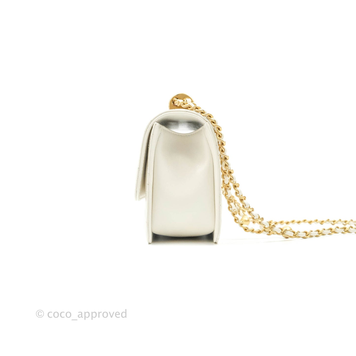 Chanel Quilted Mini Perfect Fit Adjustable White Calfskin Aged Gold Hardware