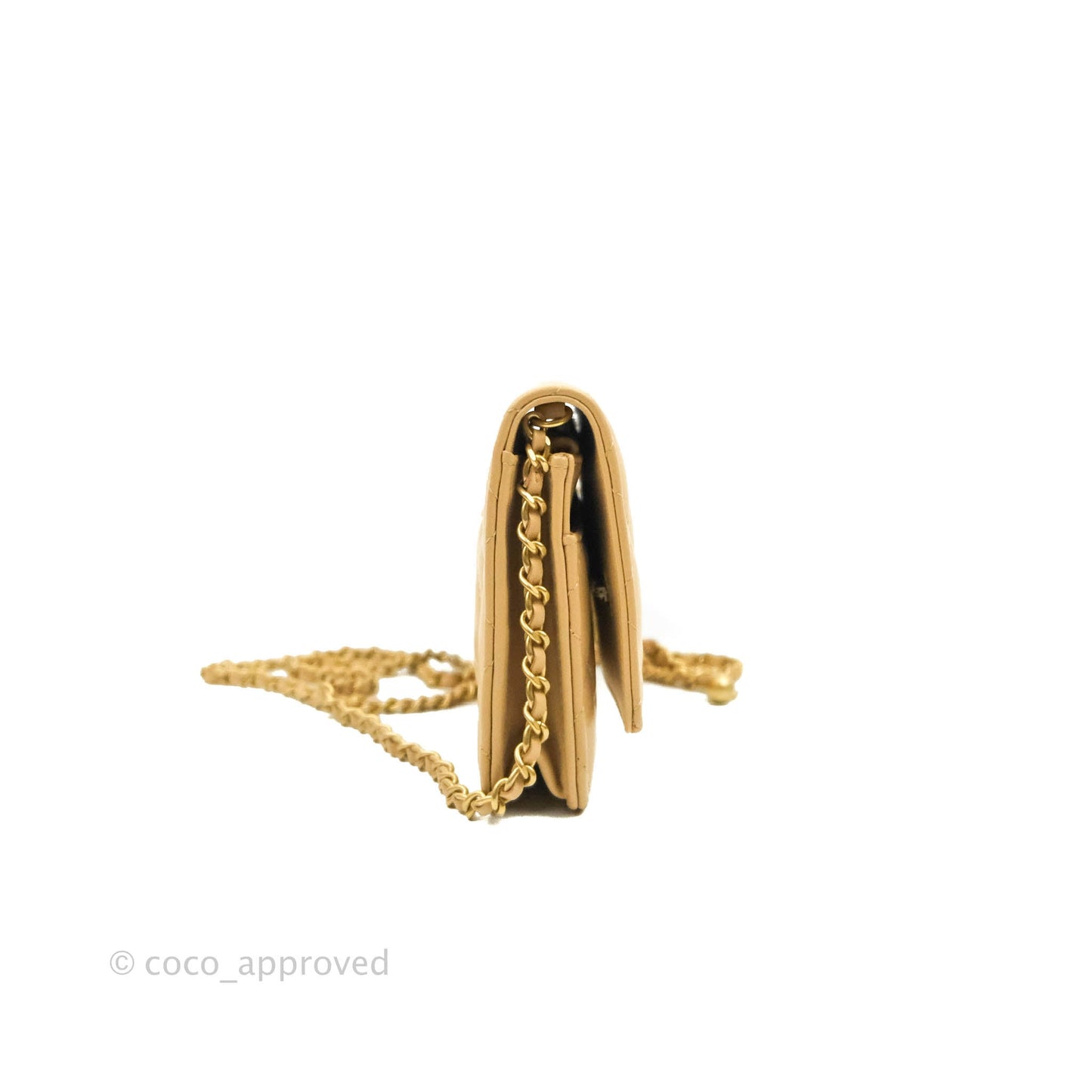 Chanel Quilted Pearl Crush Wallet on Chain WOC Beige Lambskin Aged Gold Hardware