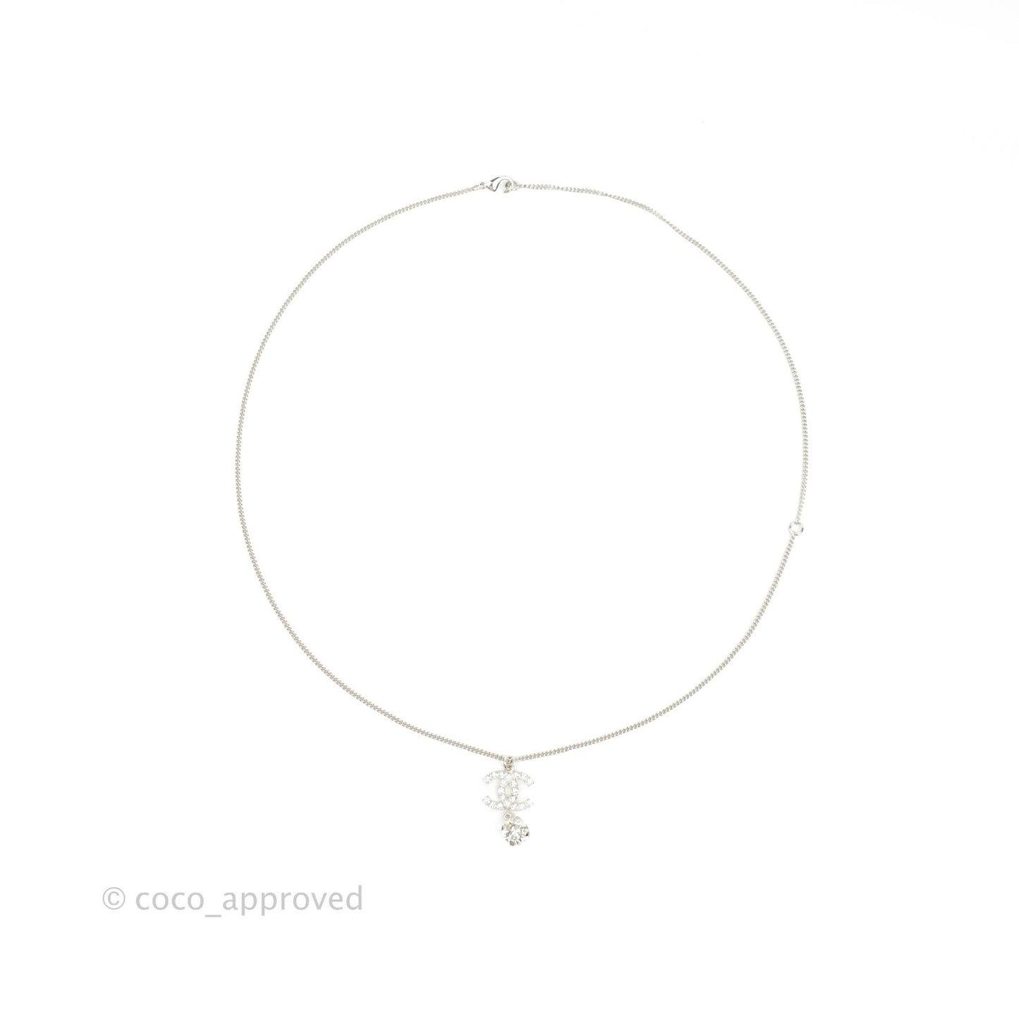 Chanel Crystal Silver CC Drop Necklace
