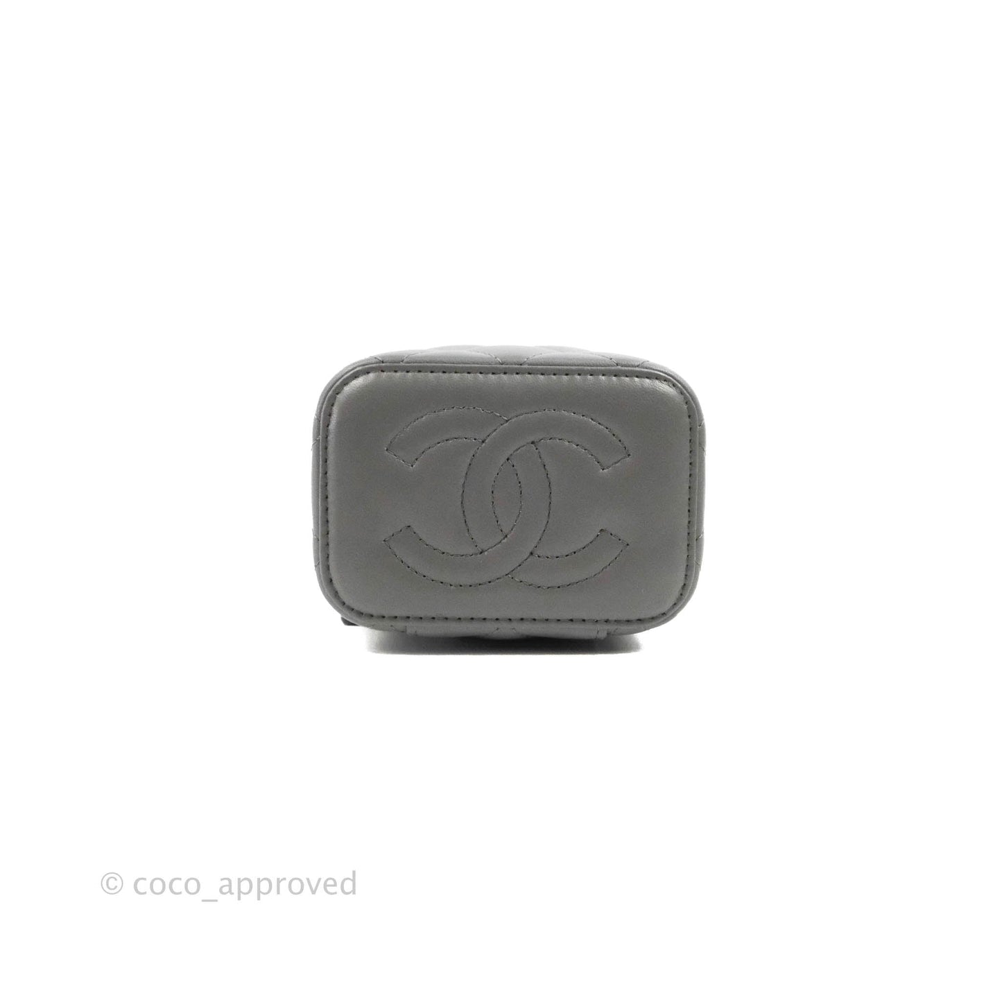 Chanel Mini Top Handle Vanity With Chain Dark Grey Lambskin Gold Hardware