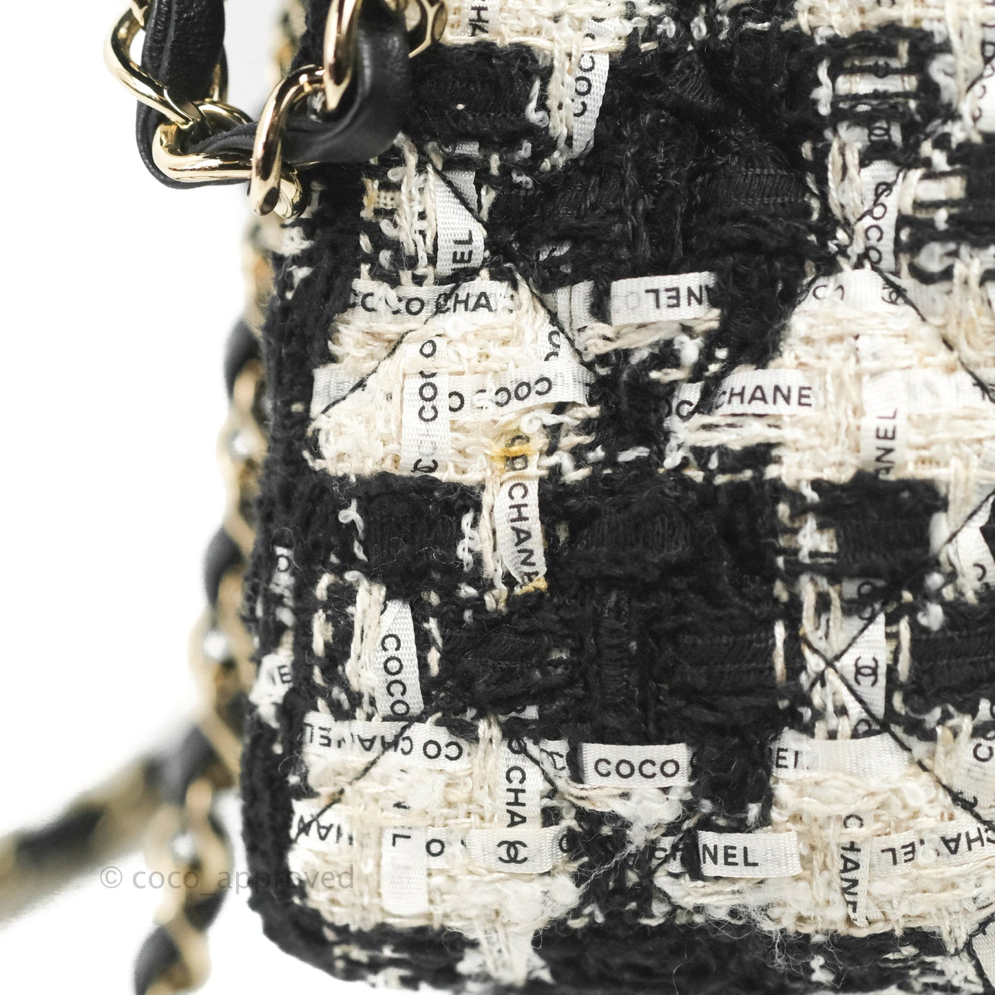Chanel Quilted Mini Rectangular Flap Tweed Houndstooth Black & White Gold Hardware