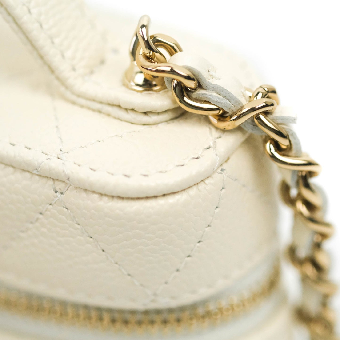 Chanel Quilted Small Handle With Care Vanity Case With Chain White Caviar Gold Hardware