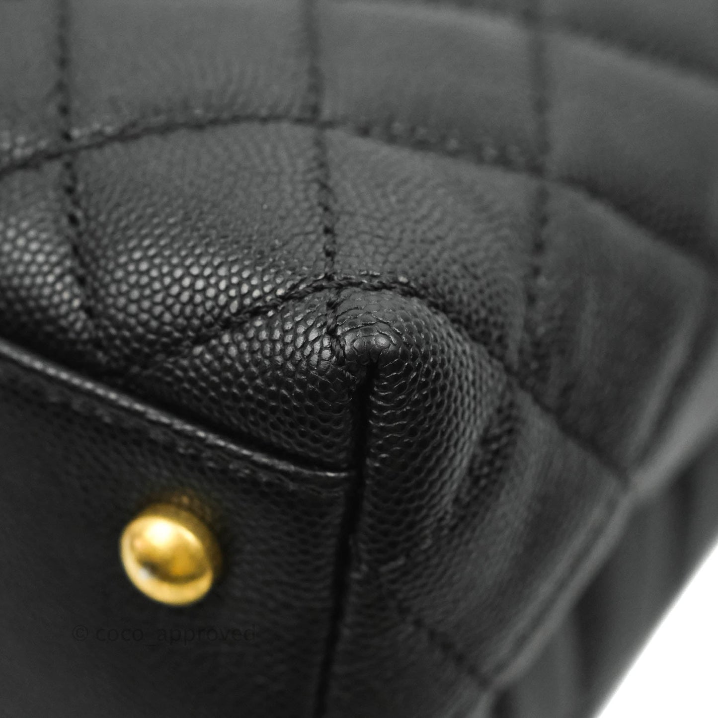 Chanel Medium Coco Handle Quilted Black Caviar Lizard Handle Gold Hardware