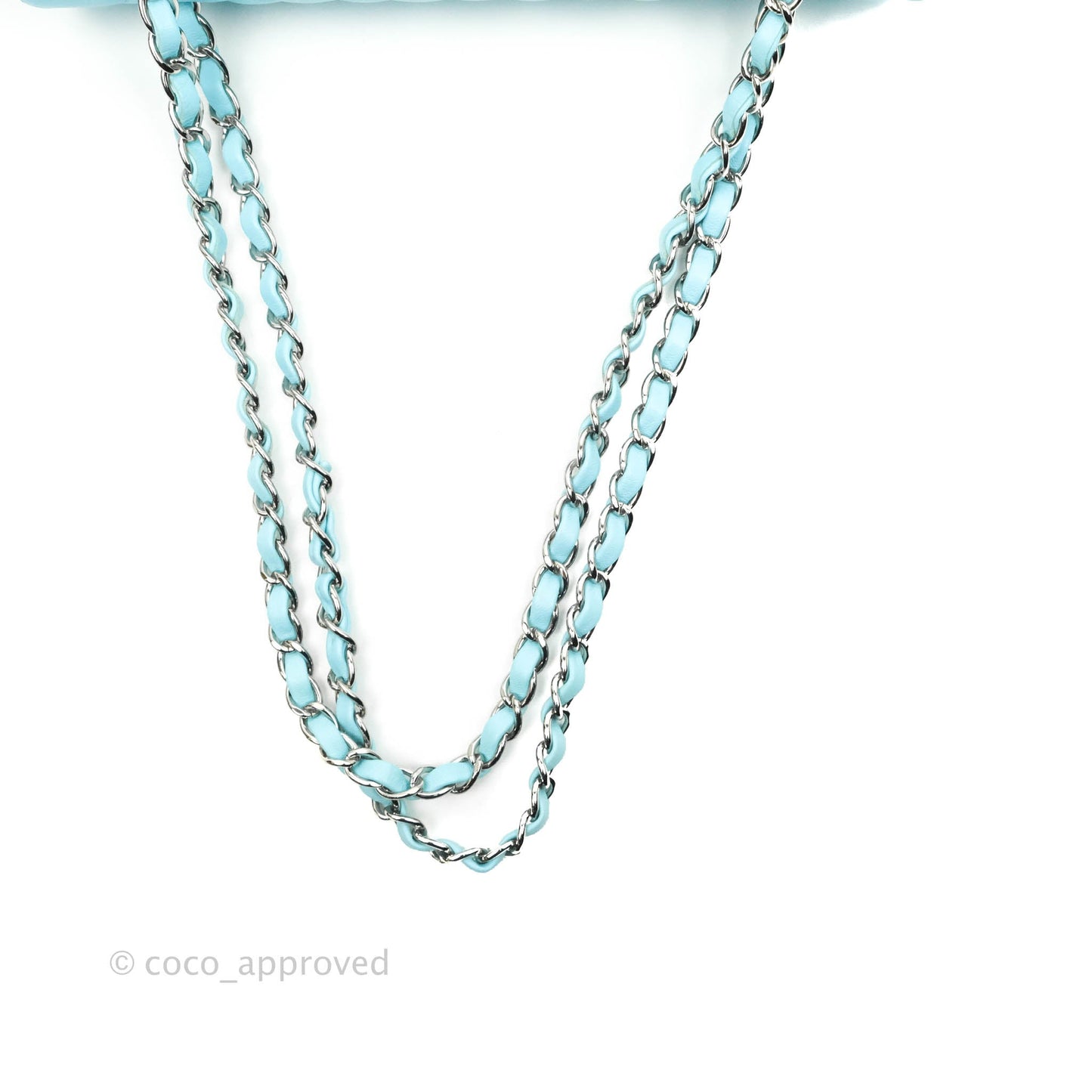 Chanel Classic M/L Medium Double Flap Tiffany Neon Blue Lambskin Silver Hardware 21S