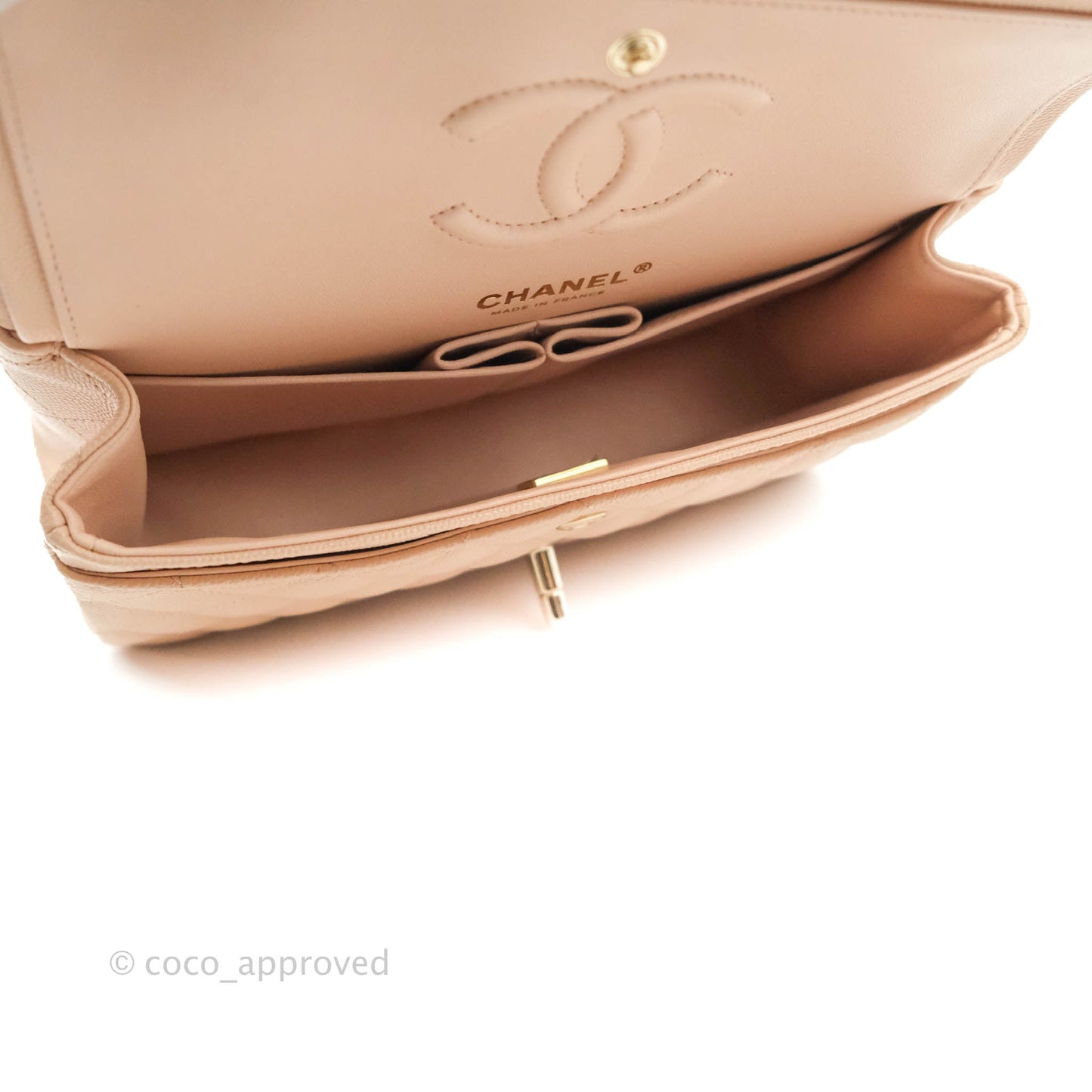 Chanel Small Classic Quilted Flap Light Beige Pink Caviar Gold Hardware 22C