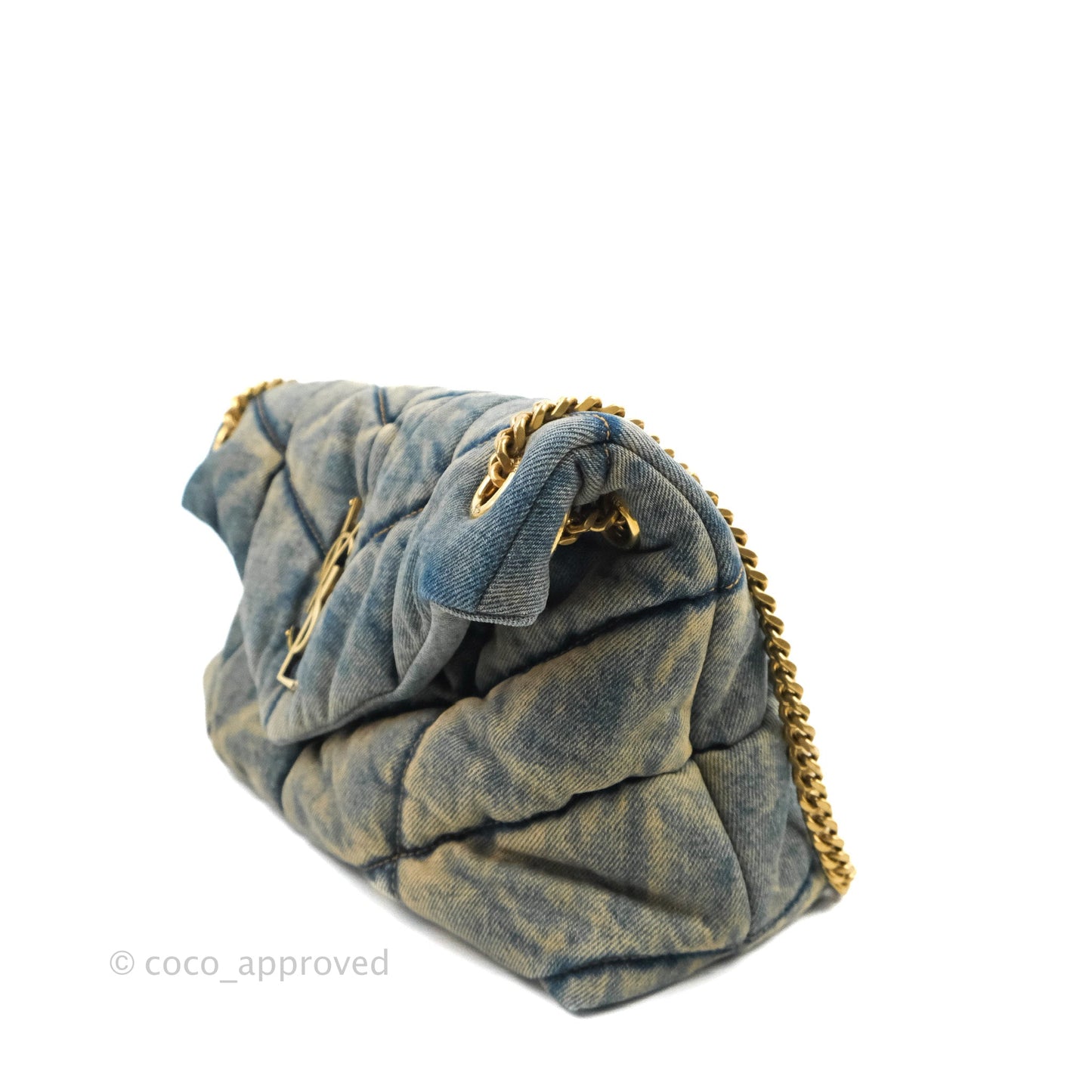 Saint Laurent Puffer Small Chain Bag Vintage Denim Suede Rodeo Blue