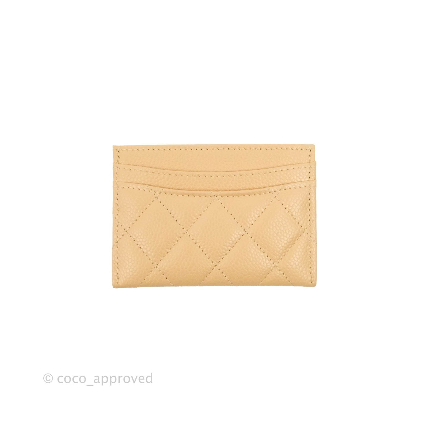 Chanel Classic Flat Card Holder Beige Caviar Gold Hardware