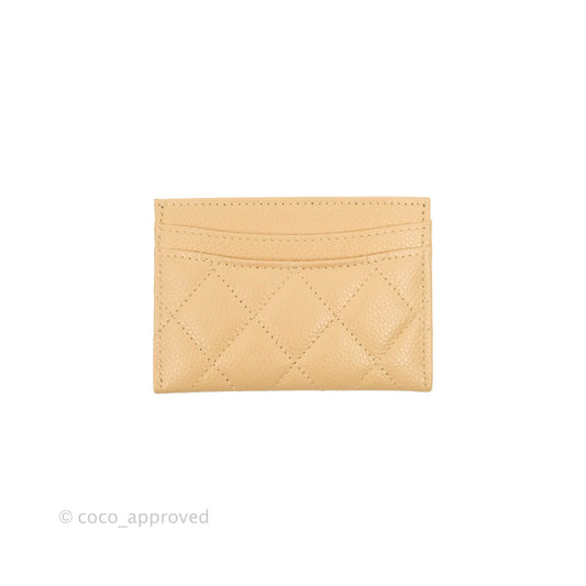 Chanel Classic Flat Card Holder Beige Caviar Gold Hardware