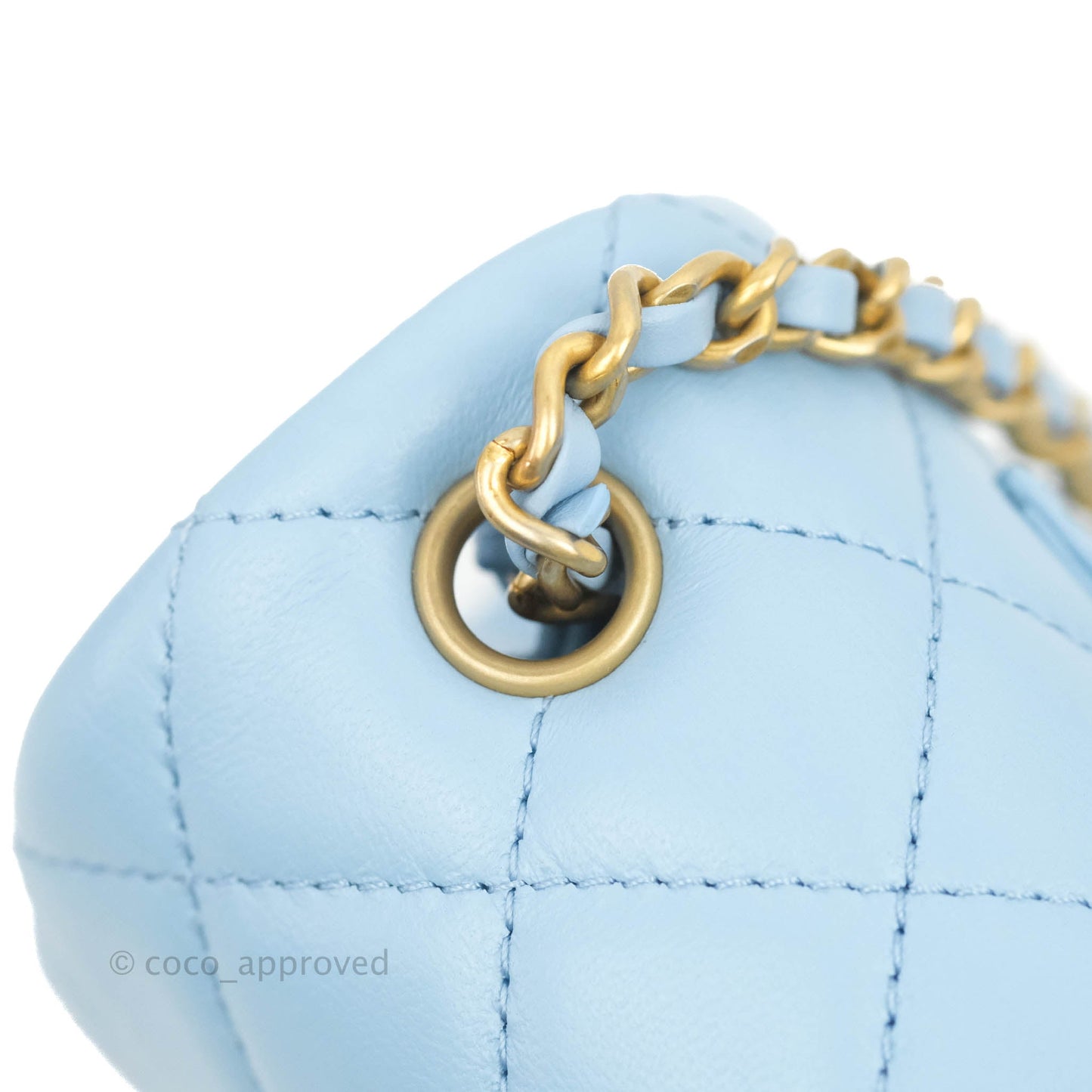 Chanel Mini Rectangular Pearl Crush Quilted Blue Lambskin Aged Gold Hardware