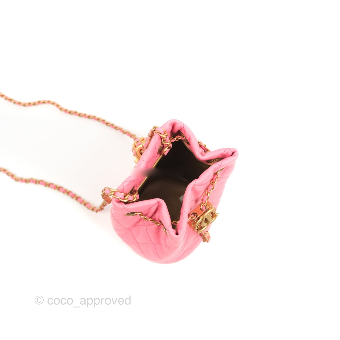 Chanel Quilted Crystal Pearl Crush Drawstring Bucket Bag Pink Lambskin Gold Hardware