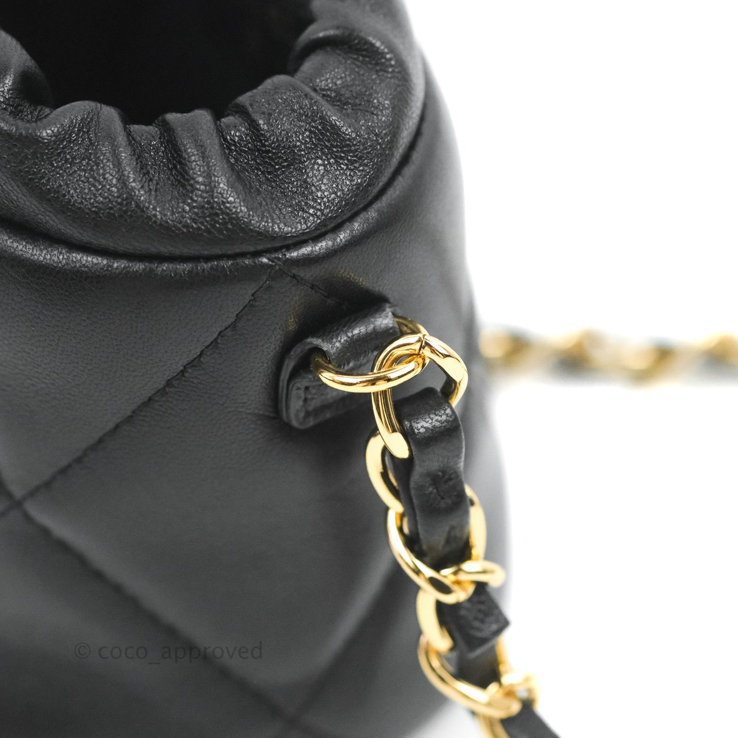 Chanel Mini Bucket Bag with Fluffy Chain Black Lambskin Gold Hardware