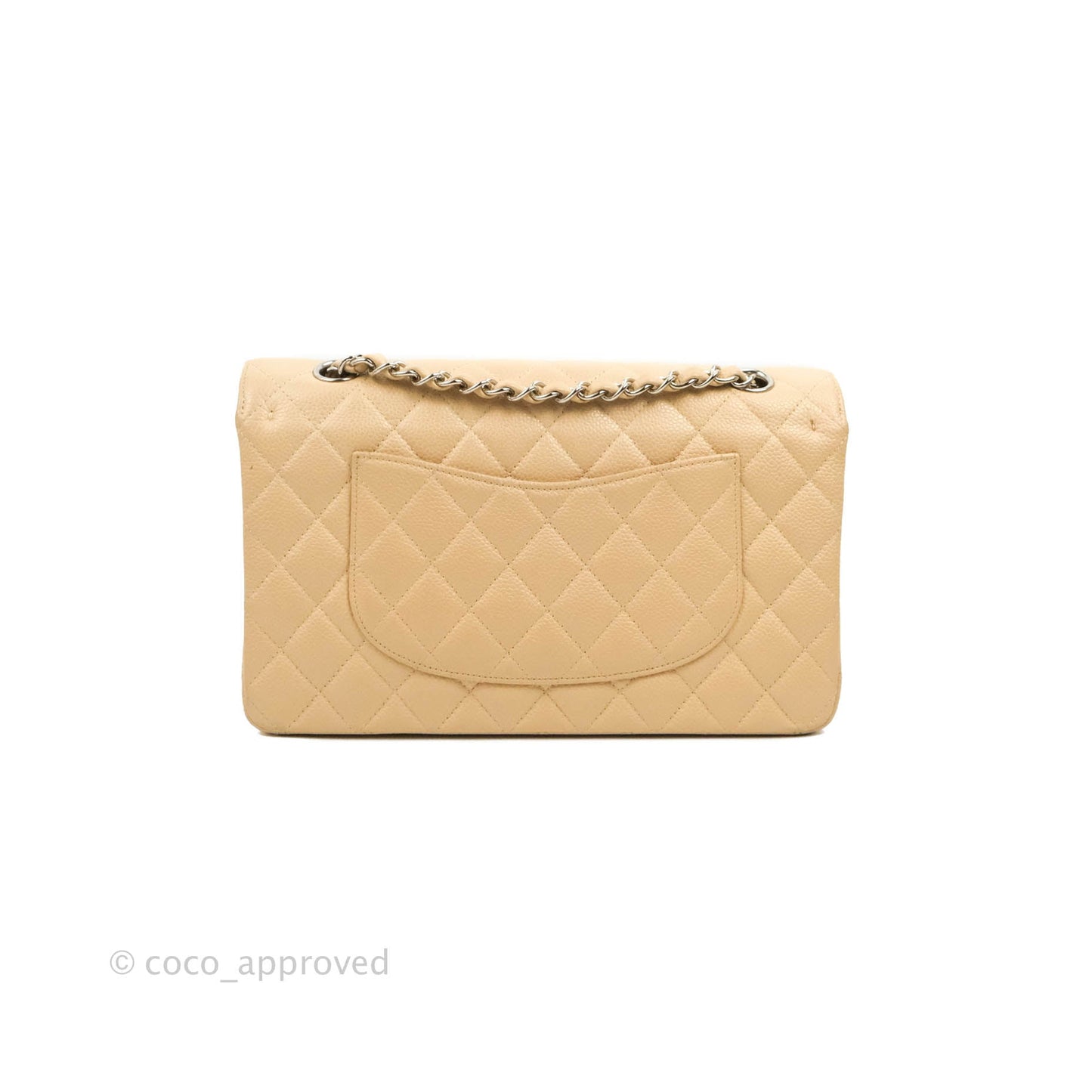 Chanel Classic M/L Medium Flap Quilted Beige Caviar Silver Hardware