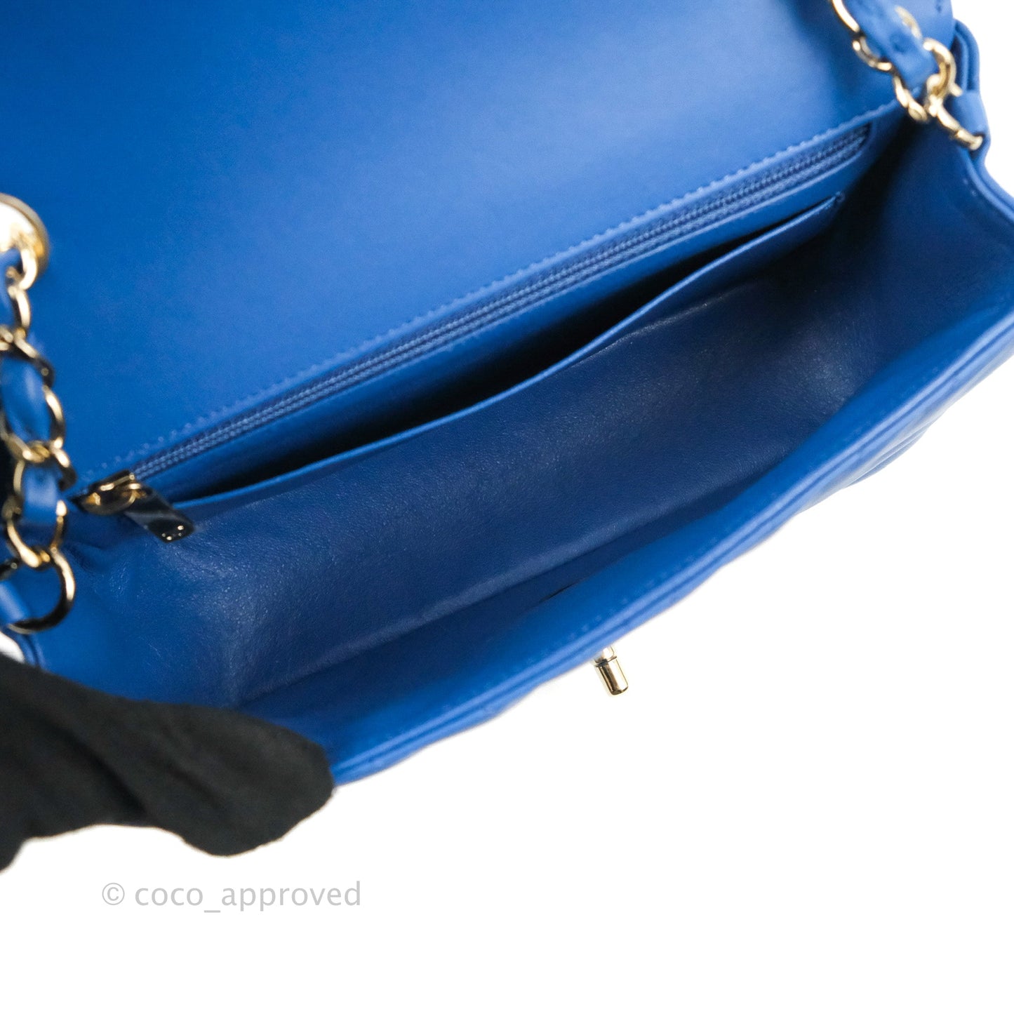 Chanel Chevron Mini Rectangular Flap Blue Lambskin Light Gold Hardware