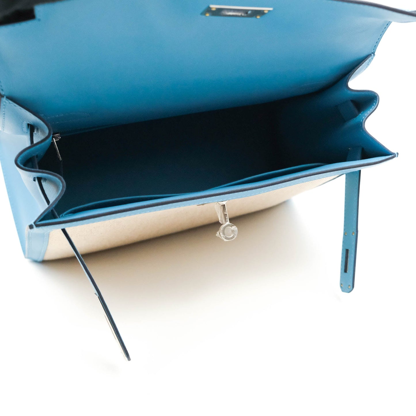 Hermès Kelly 28 Bleu Du Nord Swift & Ecru-beige Toile H Palladium Hardware