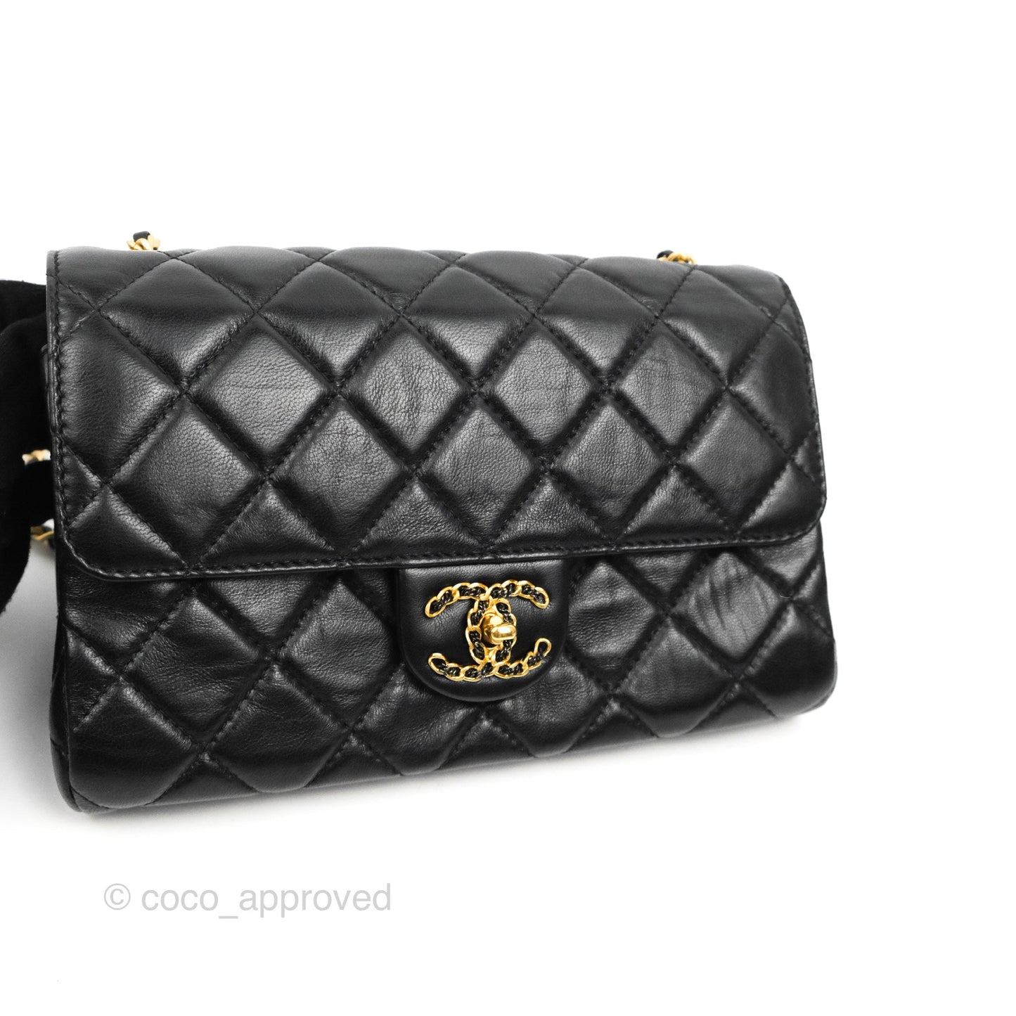 Chanel Flap Bag Black Lambskin Aged Gold Hardware