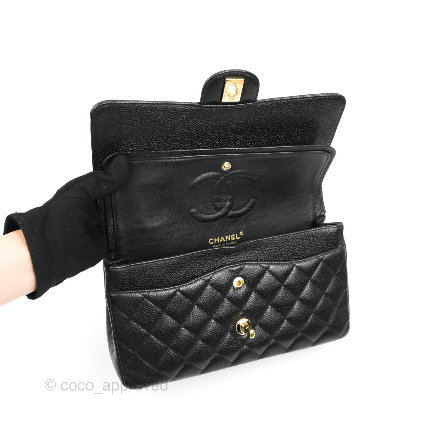 Chanel Classic M/L Medium Flap Quilted Black Caviar 24K Gold Hardware