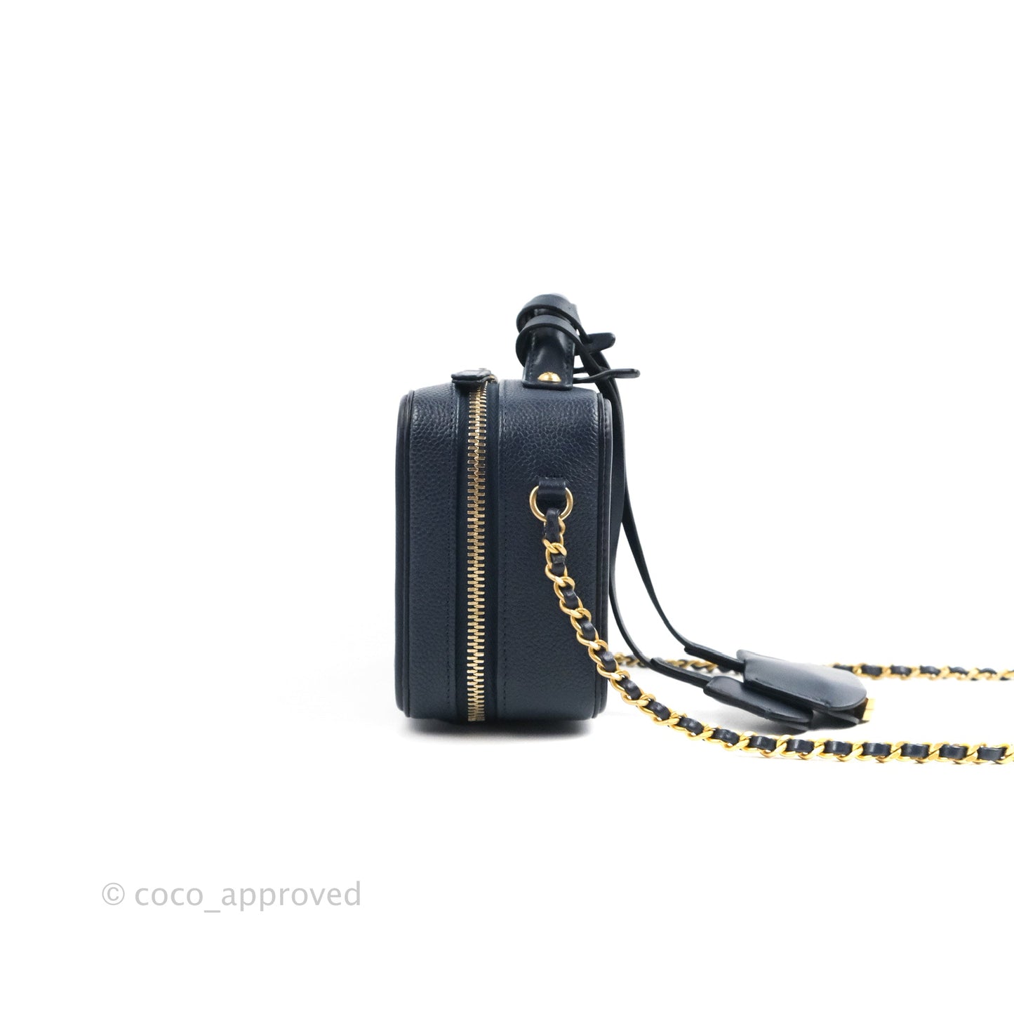 Chanel Quilted Small CC Filigree Vanity Case Navy Caviar Gold Hardware