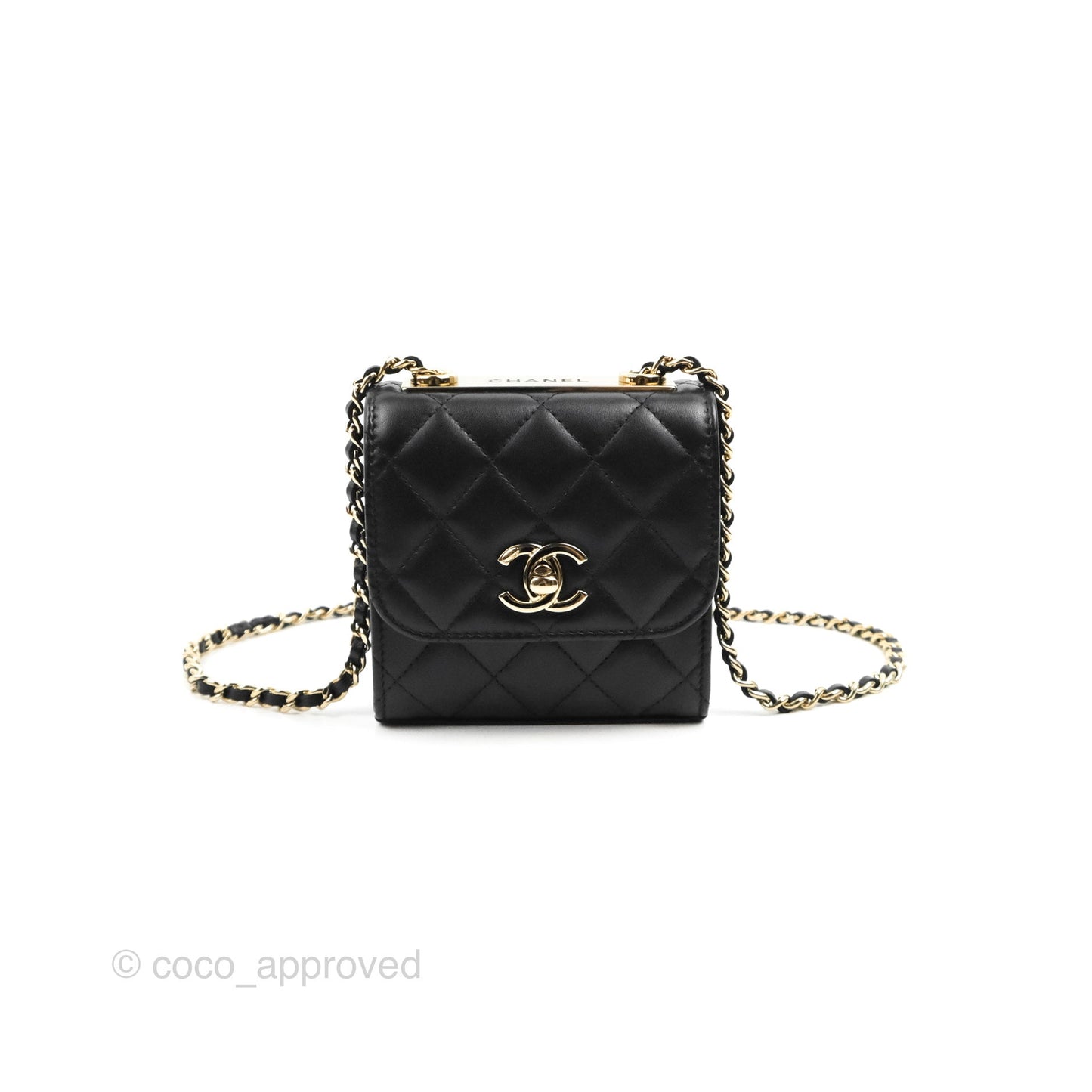 Chanel Mini Quilted Trendy CC Clutch With Chain Black Lambskin Gold Hardware