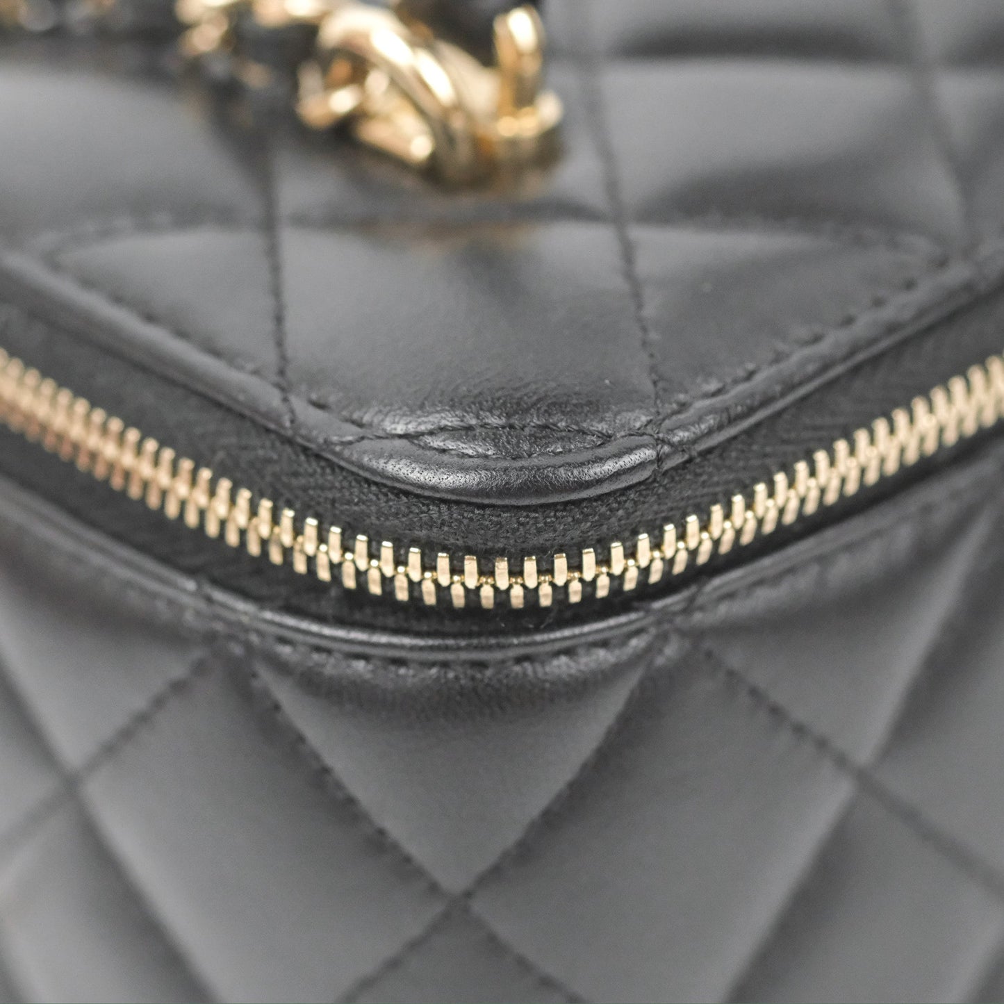 Chanel Vanity Rectangular Top Handle Black Lambskin Gold Hardware