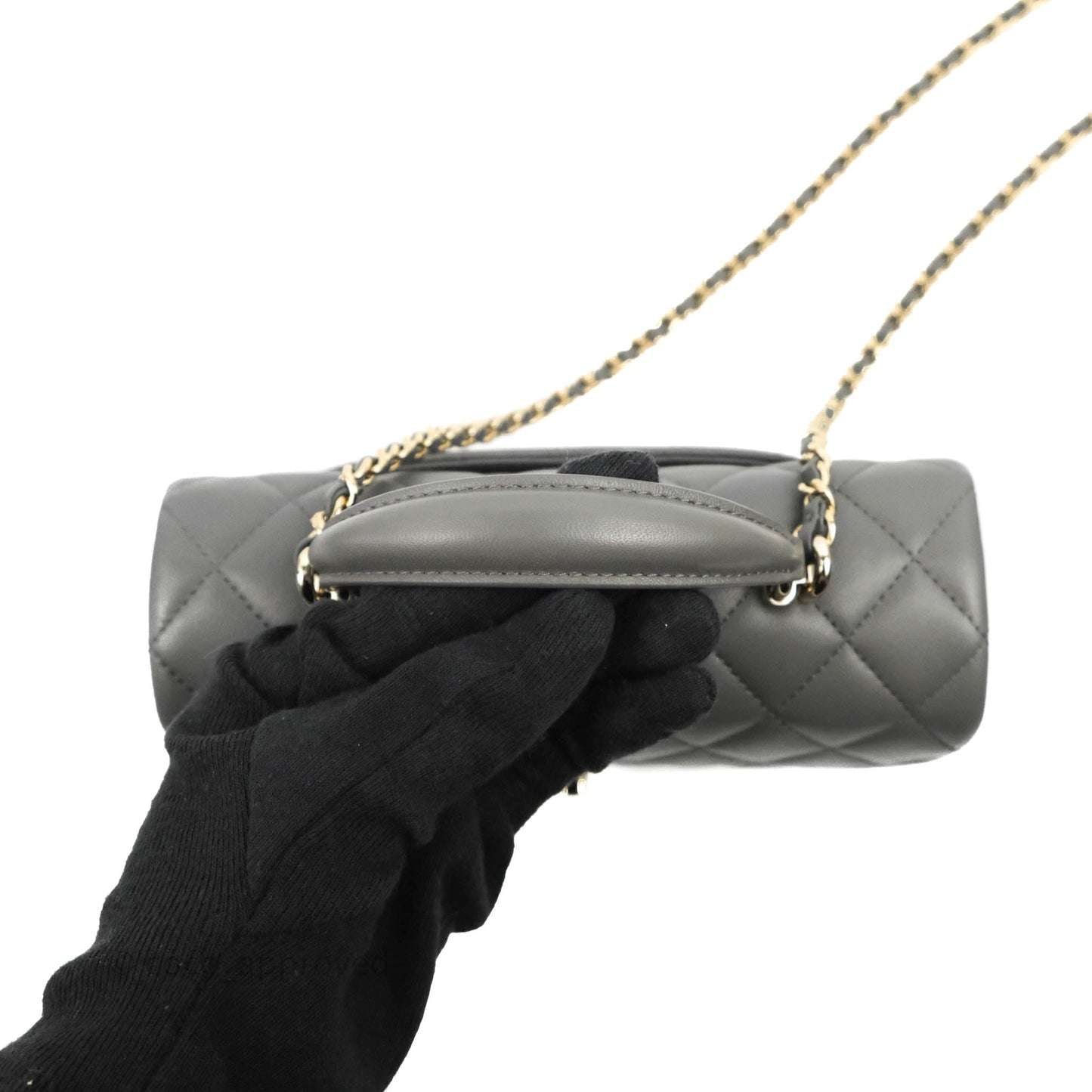 Chanel Top Handle Mini Rectangular Flap Bag Grey Lambskin Gold Hardware