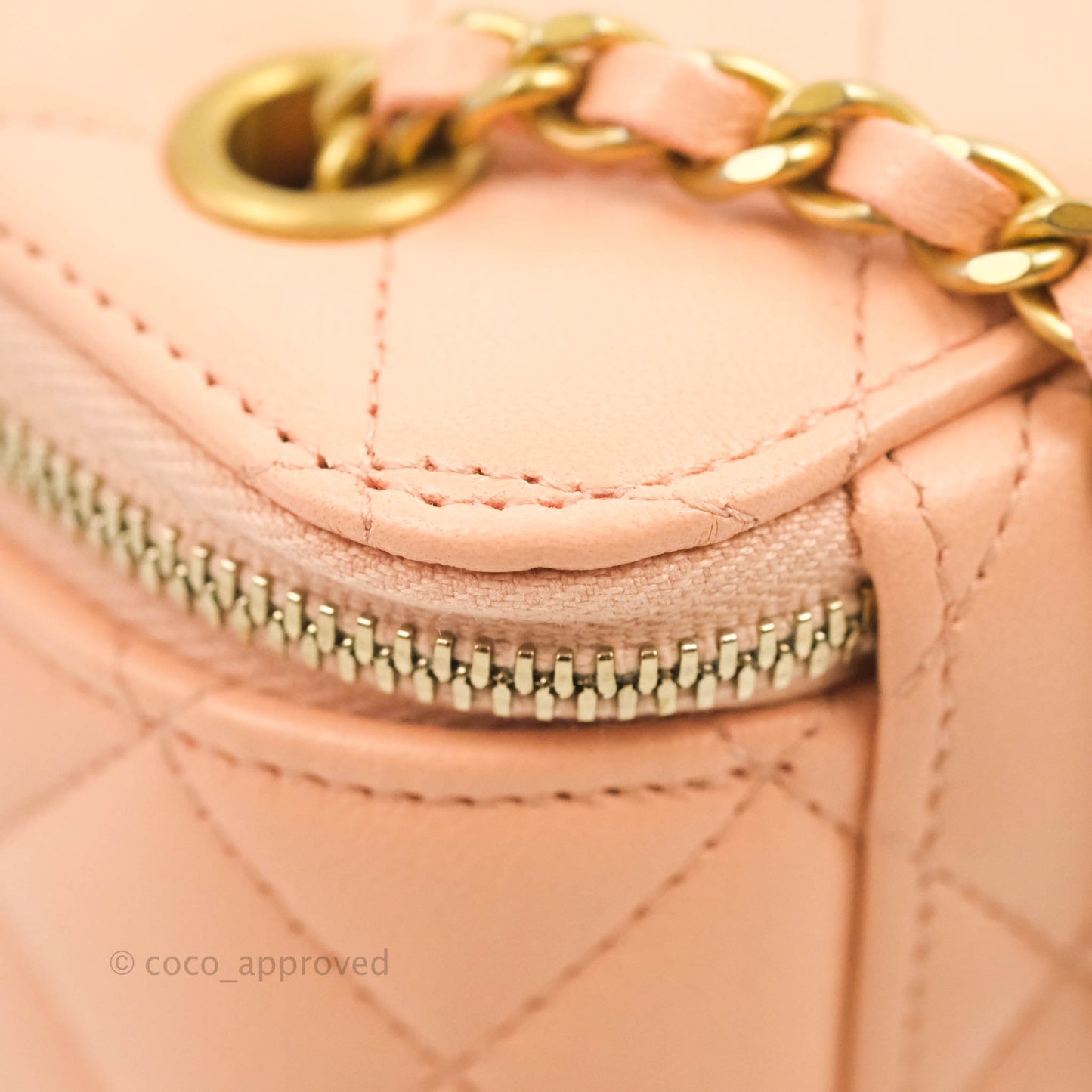 Chanel Classic Mini Pearl Crush Vanity With Chain Pink Lambskin Aged Gold Hardware