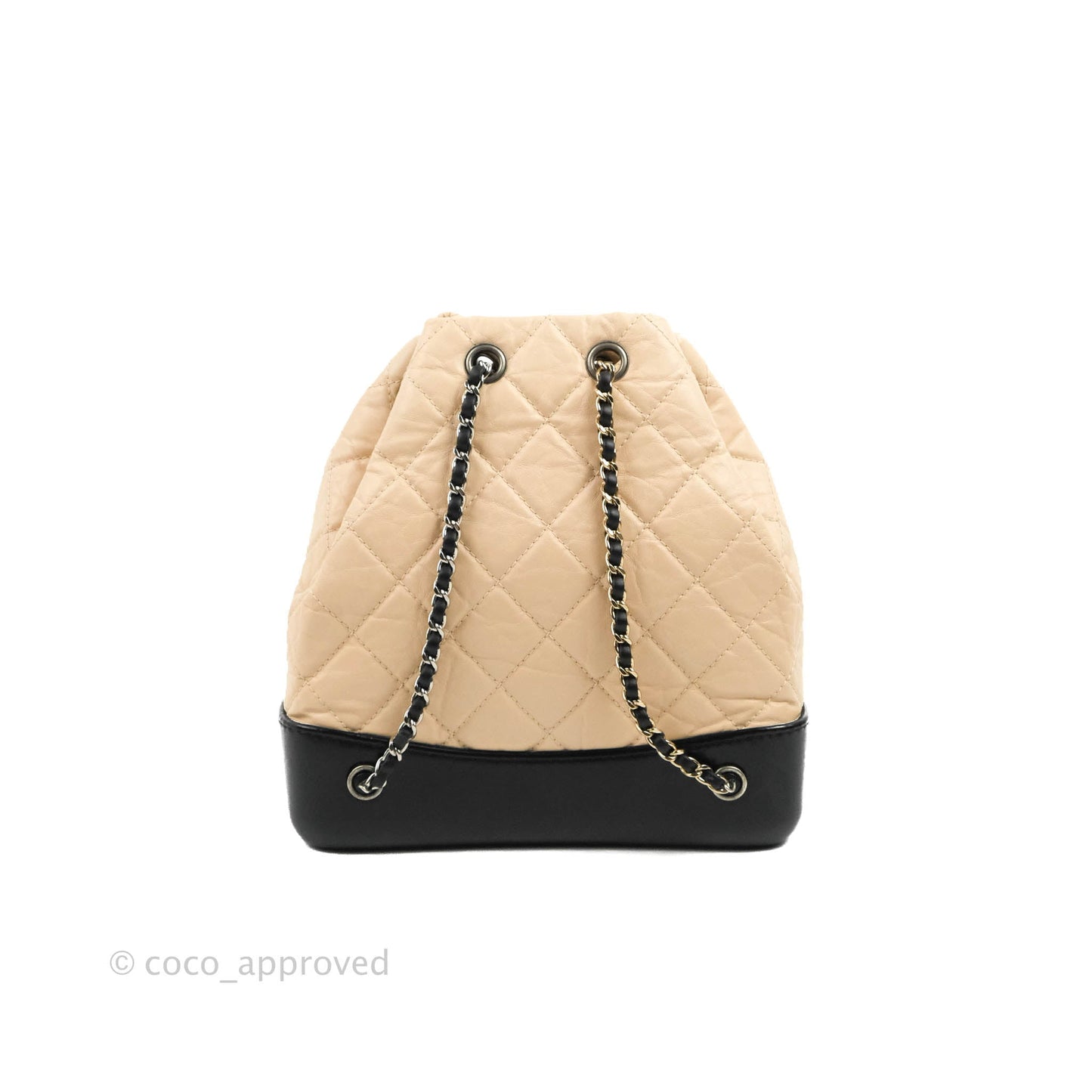 Chanel Small Gabrielle Backpack Beige Black Aged Calfskin