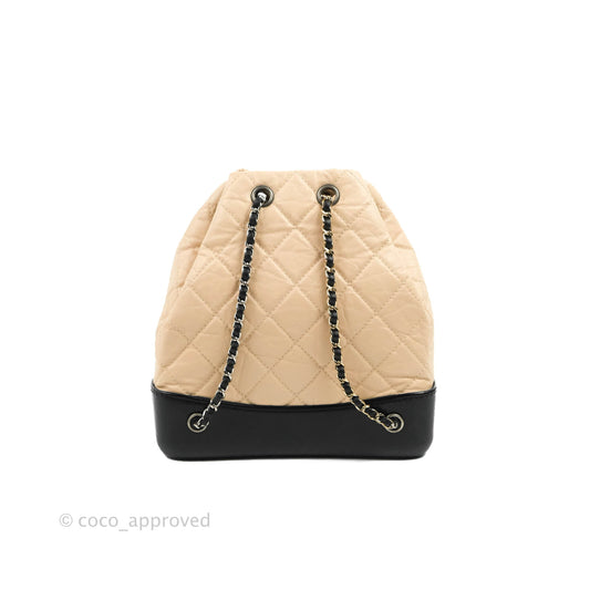 Chanel Small Gabrielle Backpack Beige Black Aged Calfskin