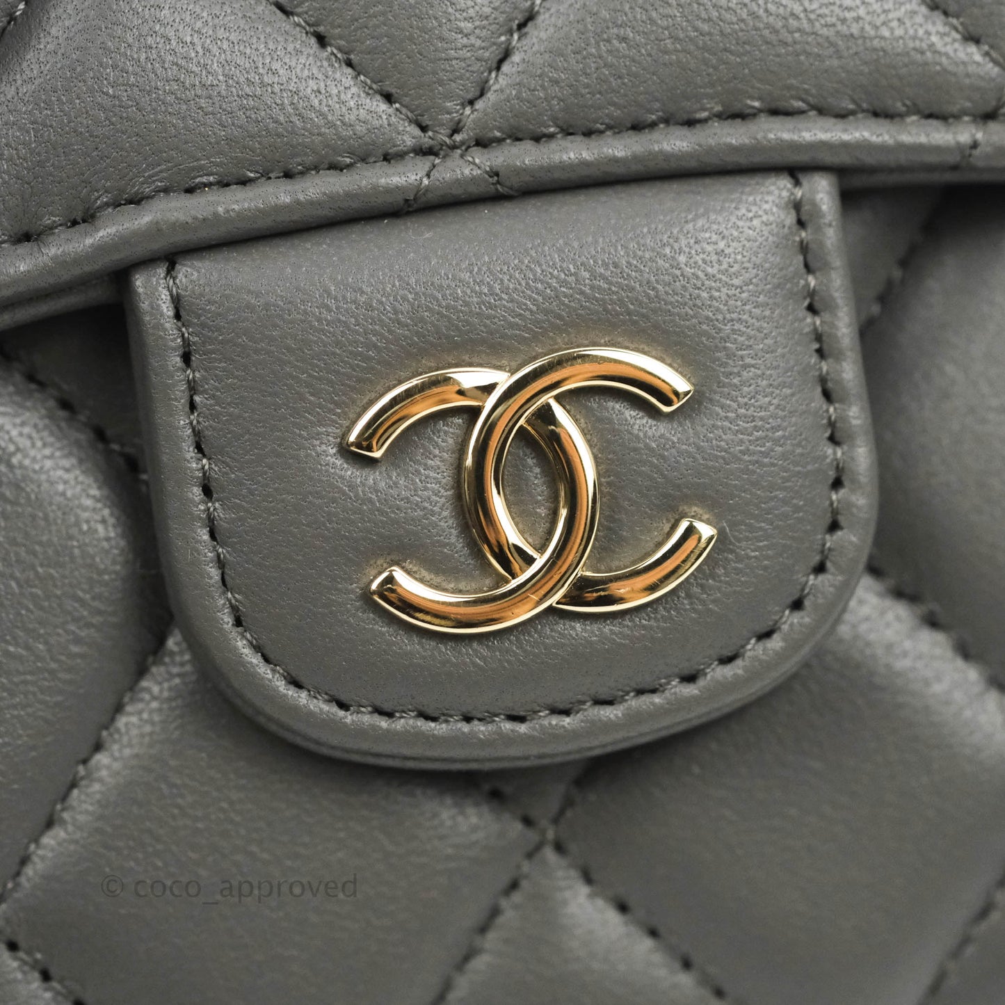 Chanel Mini Handle Clutch With Chain Grey Lambskin Gold Hardware
