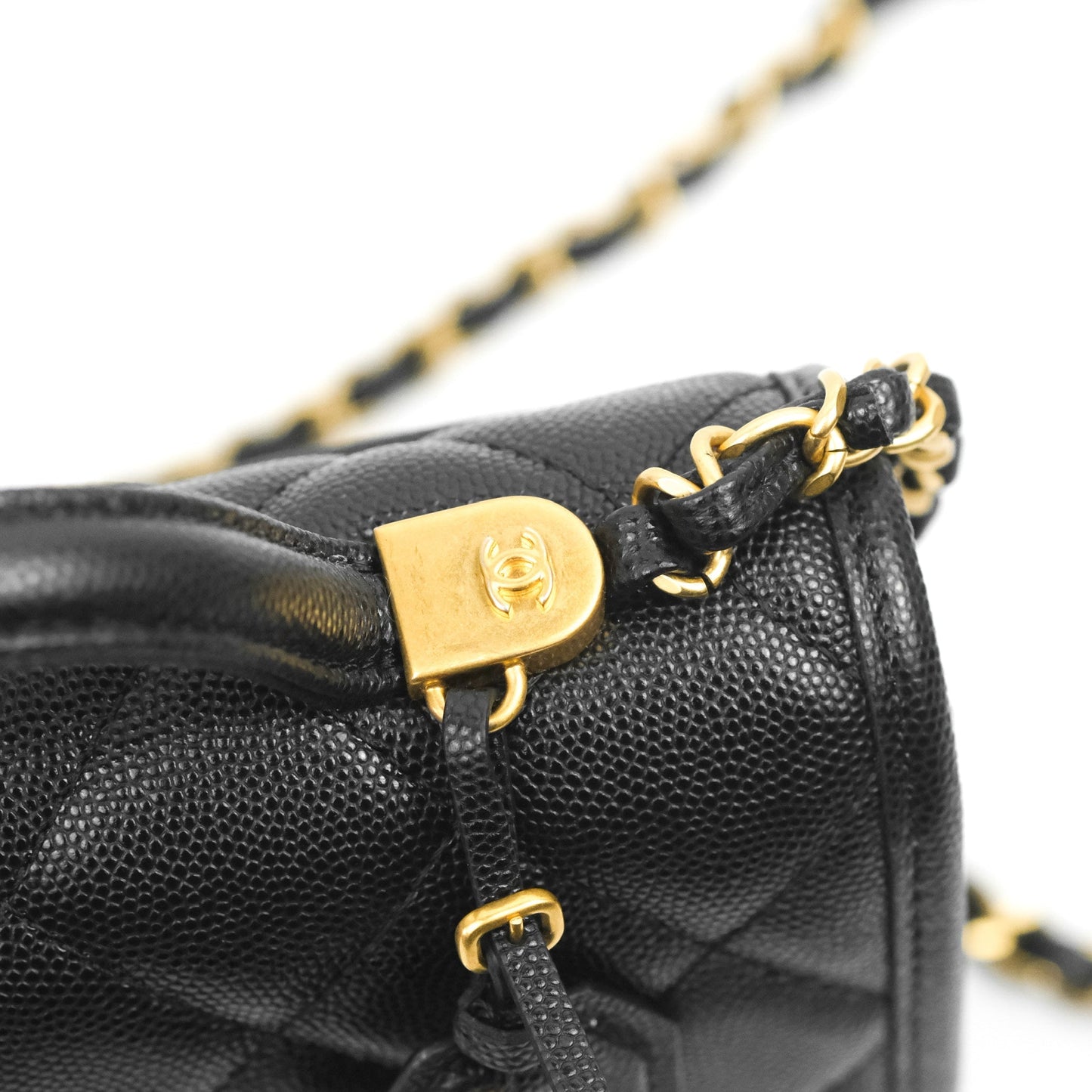Chanel Mini School Memory Top Handle Flap Bag Black Caviar Aged Gold Hardware