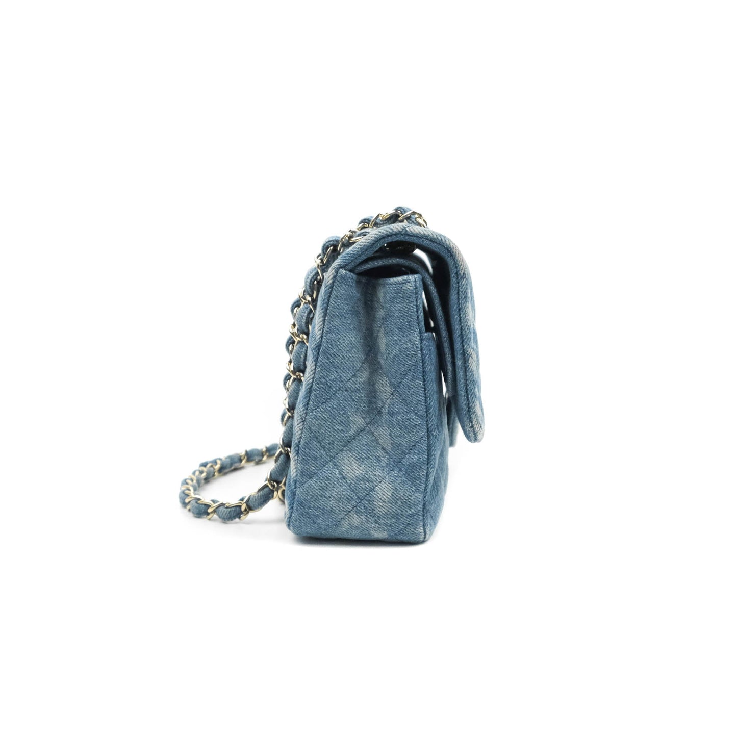 Chanel Classic M/L Medium Flap Quilted Washed Denim Gold Hardware
