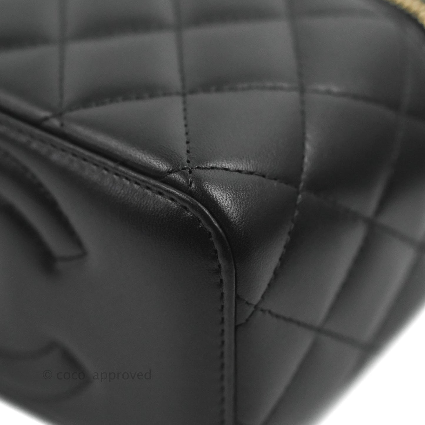 Chanel Vanity Rectangular Top Handle Black Lambskin Gold Hardware