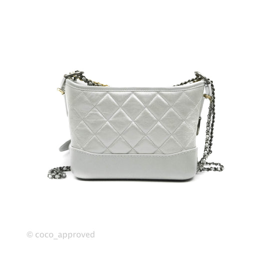 Chanel Small Gabrielle Hobo Bag Metallic Light Silver Aged Calfskin Mixed Hardware 19K