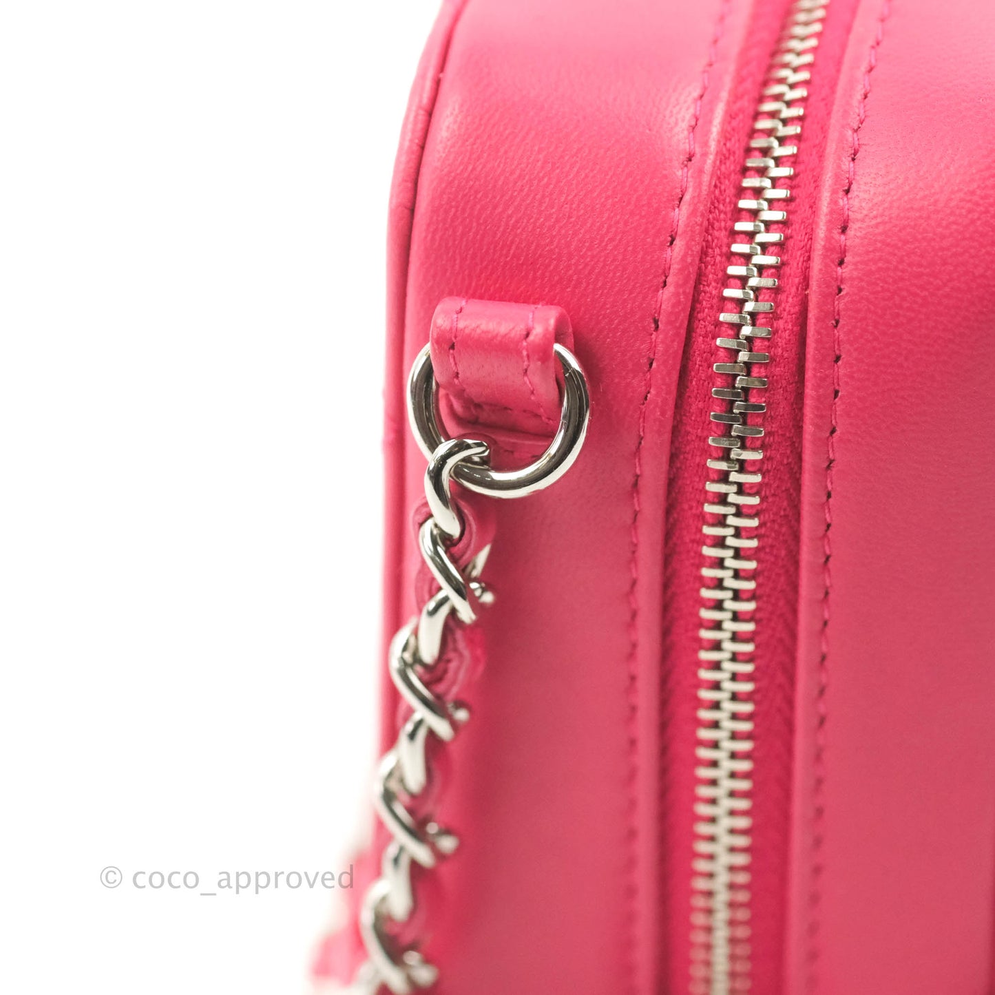 Chanel Mini Quilted Camera Case Pink Lambskin Silver Hardware