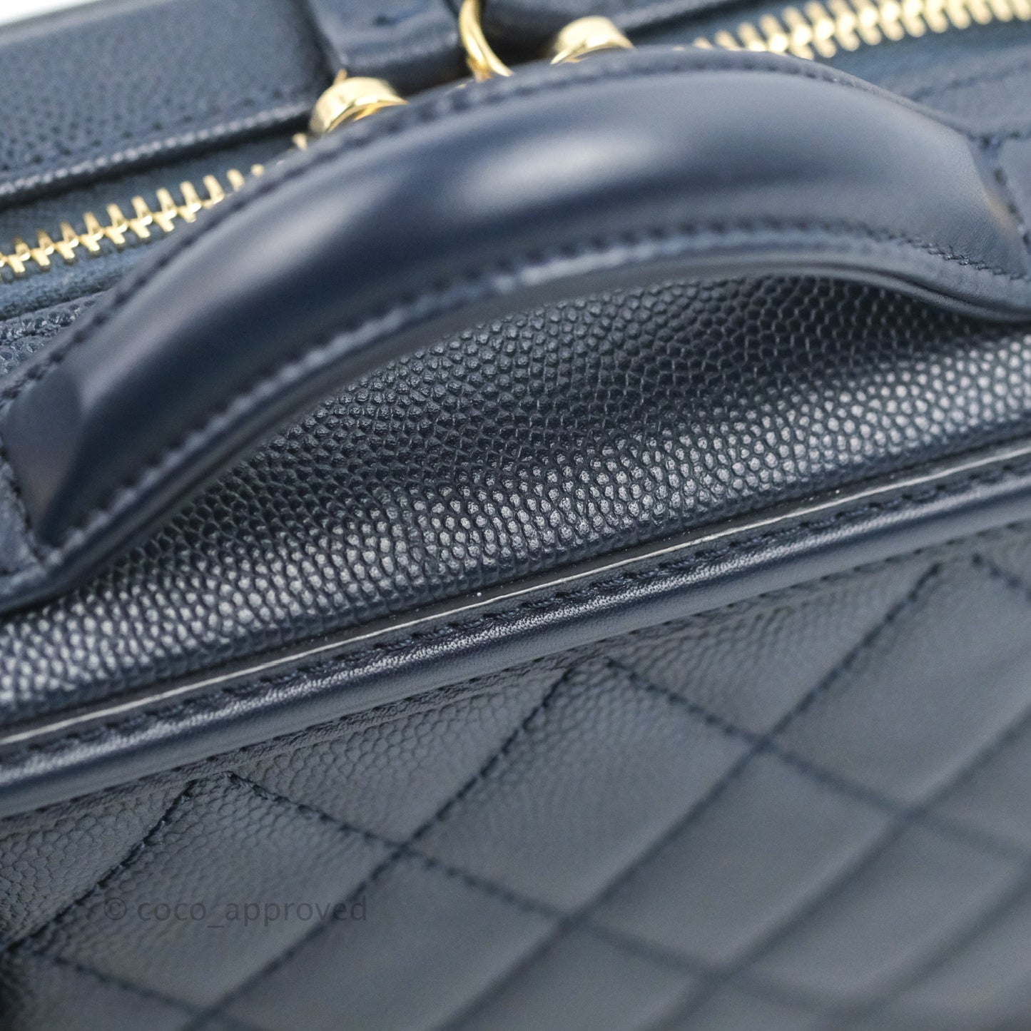 Chanel Quilted Small CC Filigree Vanity Case Navy Caviar Gold Hardware